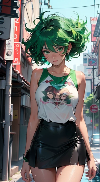 girl youtuber,(((1girl))),((extremely cute and beautiful green curly-haired girl)),

(short breasts:1.4),big butt,(((green curly hair:1.35,very curly hair,colored inner hair,ear breathing,short hair))),(((green_eyes:1.3))),intricate eyes,beautiful detailed eyes,symmetrical eyes,big eyes:1.3,((fat)),(((lustrous skin:1.5,bright skin: 1.5,skin tanned,shiny skin,very shiny skin,shiny body,plastic glitter skin,exaggerated shiny skin,illuminated skin,wet legs))),detailed body,(detailed face),

cute,slutty,seductive,erotic,(((nsfw))),

zettai ryouiki,revealing clothing,show skin,((rave mini-skirt,visible thong straps,white loose tank top with an anime art print)),((wet clothes,intricate outfit,intricate clothes)),

(dynamic pose:1.0),embarrassed,(centered,scale to fit dimensions,Rule of thirds),

cyberpunk city by the ocean at night, with bright neon signs and dark stormy clouds and puddles, scenery:1.25,

artistic photography,(photography taken by sldr),highres, sharp focus, (ultra detailed, extremely detailed), (photorealistic artwork:1.37),(extremely detailed CG unity 8k wallpaper),((synthwave background theme)),(((vibrant colors))),(intricate background),(masterpiece),(best quality),
