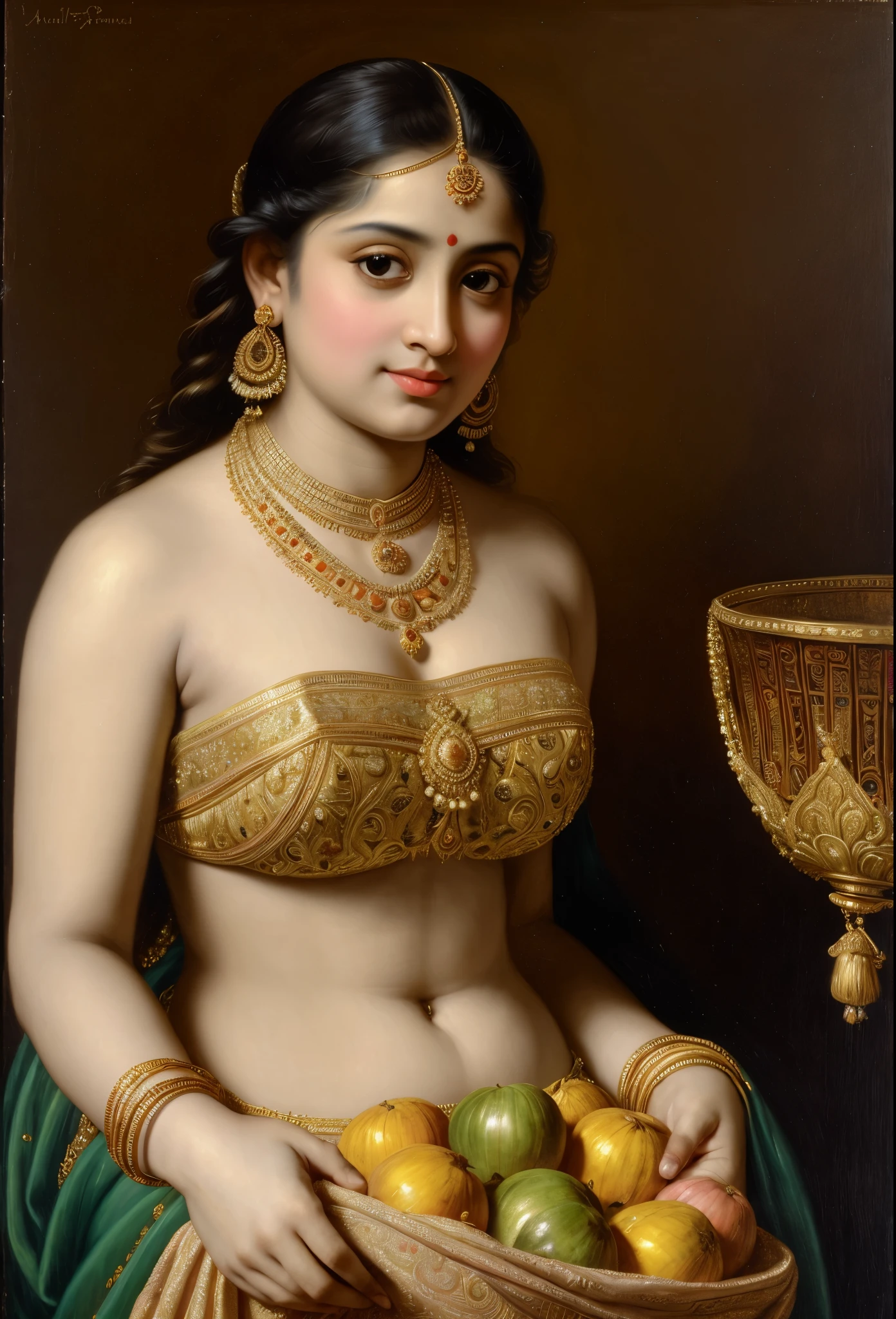 Looks like Jannat Zubair, Beautiful Indian Woman, wearing saree, sari Beauty, gorgeous, Apsara, Maharani, royal queen woman, nymph from Hindu Mythology, Urvashi, matchless beauty, Highly detailed, Oil Painting by Peter Paul Rubens inspired by Raja Ravi Varma, Matchless beauty, captivating, gorgeous, heavenly beauty, celestial beauty, by Peter Paul Rubens, , realistic, hyper realistic, micro details, incredible artwork, insane details, ultra High resolution, 8k, 32k, acrylic on canvas, intricate, flawless, detailed, detailed face, detailed eyes, masterpiece, by Peter Paul Rubens, by Caravaggio, by William Adolphe bouguereau, perfect face, perfect body, beautiful art, realism, baroque, renaissance Art, highly textured, beautiful and detailed eyes, uhd, best quality,
