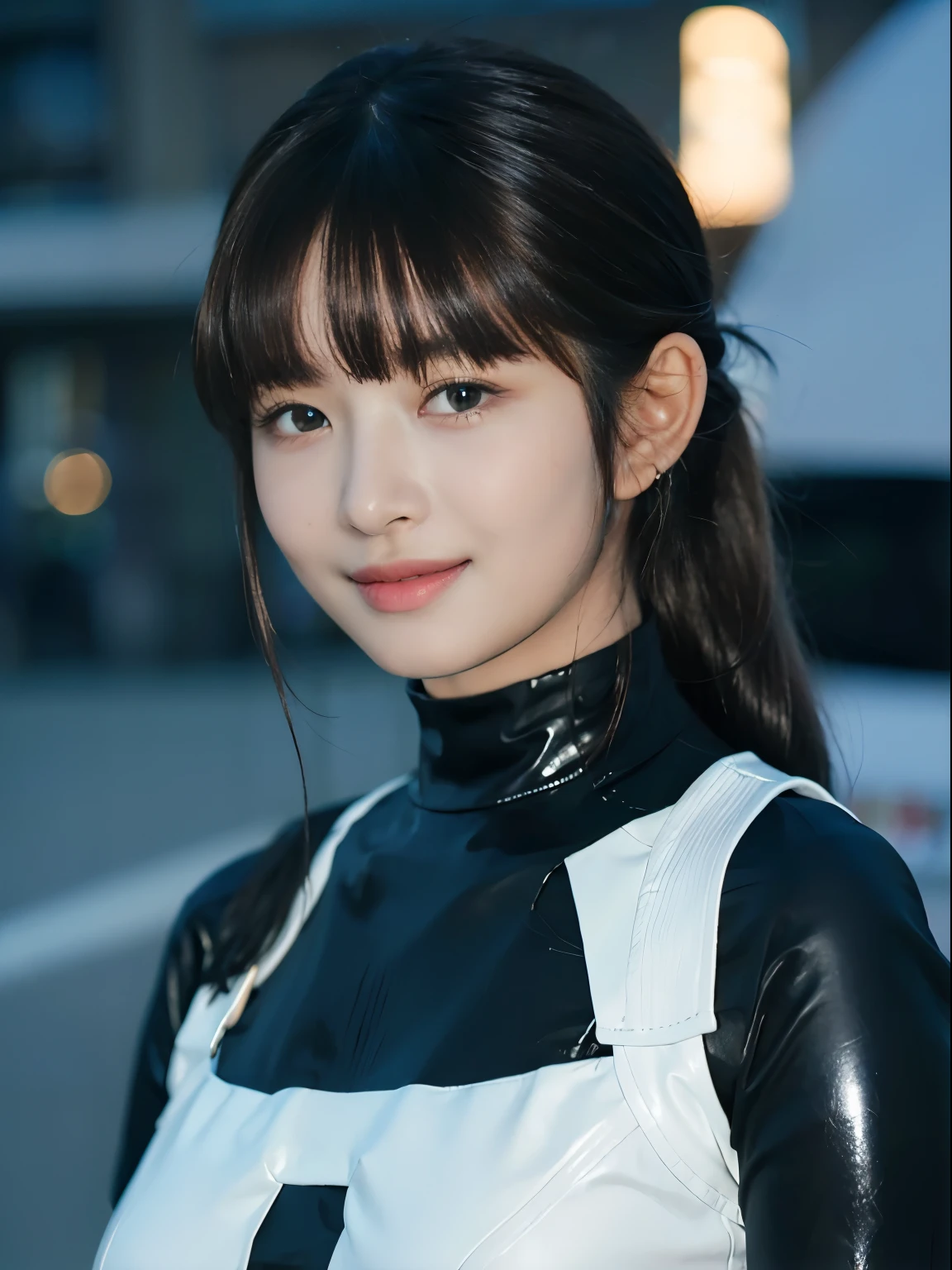 (RAW Photography:1.2)、top-quality、a beautiful detailed girl、tight water suit、latex wet suit, a smile、Twin-tailed、extremely detailed eye and face、beatiful detailed eyes、huge filesize、hight resolution、hight resolution、8k wallpapenely detail、Highly detailed ticker uniform 8k wallpaper、Light on the face、movie lighting、、sexy pose、(photorealisim:1.4)、illustratio、surrealism、 frombelow、super detailing、masterpiece