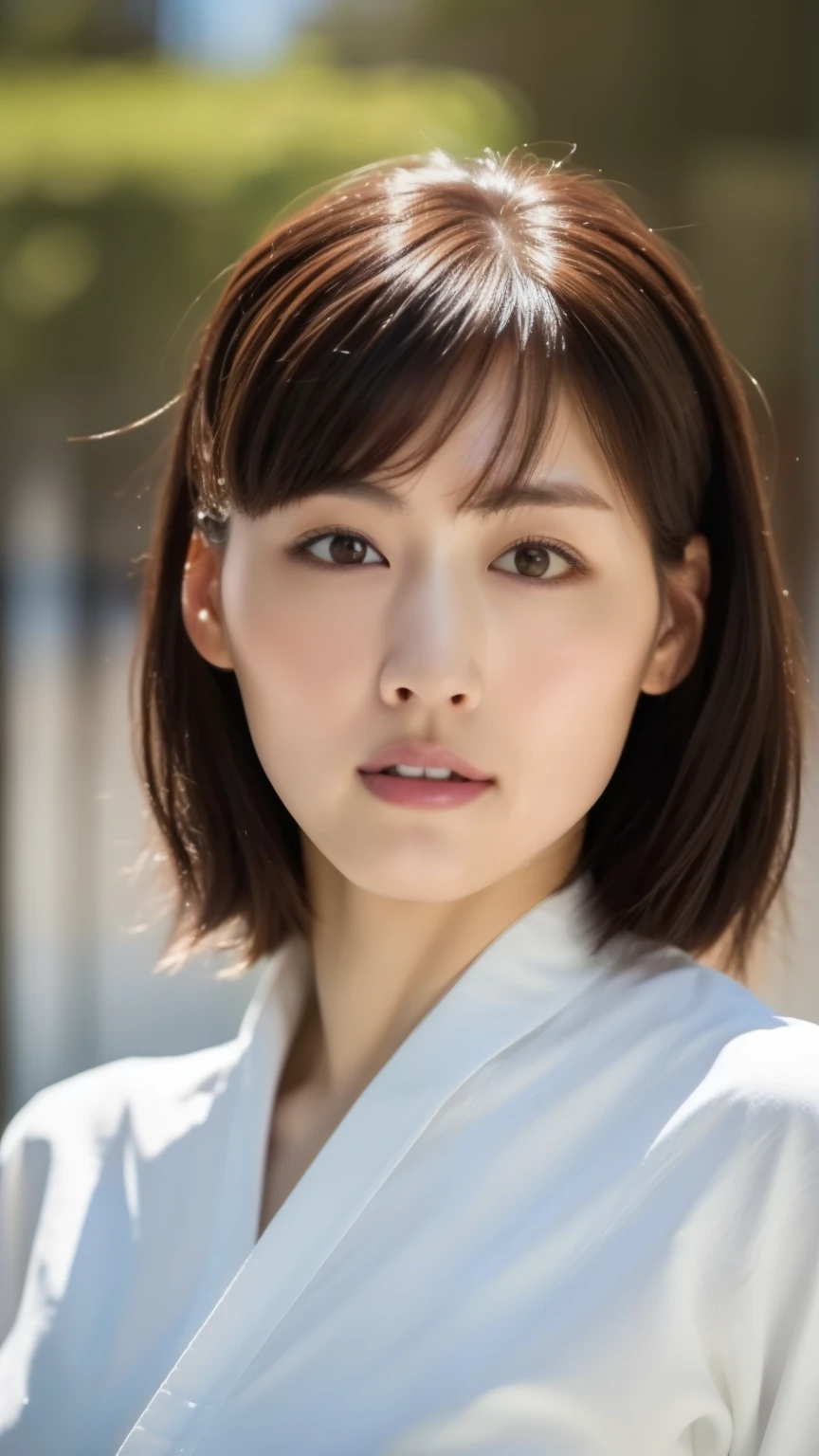 ((highest quality, 8k, Representative works in detail, Ultra-high resolution)), Japanese women,Age 25、 (Looking at the audience), (Mid Shot:), Mouth in a straight line、A little chubby:0.25, big breasts((highest quality, 8k, masterpiece: 1.3)), Sharp focus: 1.2, Beautiful woman with muscular body: 1.4, Tall Woman, Arms hanging down, Slim abdomen: 1.2, ((big: 1.2)), Wet body: 1.1, Very detailed face and skin texture, Beautiful Eyes, double eyelid, Sunburned skin, Sunburned, Sweaty skin, 1 girl, Short Bob, layered hair, Short and cute hairstyles, Intricate details, Cinematic atmosphere, 8k, Very detailed, (Realistic, photoRealistic: 1.37), Very detailed, highest quality, Realistic, Very delicate and beautiful, RAW Photos, (((Professional Lighting)), Facial lighting, Depth of written border, Single Focus, ((judo)),(公式judo着を着用), ((Long sleeve)), (wear a t-shirt)), (Muscular and healthy), Small Head, (((Beautiful Eyes)), True Face, Realistic face, True Face, Beautiful Eyes, (Fashionable hairstyles: 1.3), Audience, (Cool Japanese women)), intellectual, Sports, Rin々Funny face, (Mouth closed), Fine and Beautiful Eyes, (dojo: 1.3), judo選手, Healthy Body, (Big Breasts)White T-shirt、((Black belt))