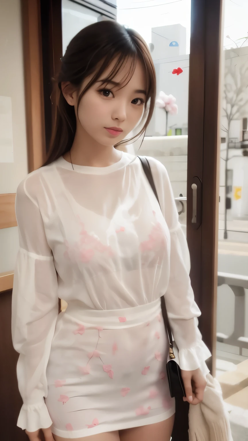 realism、Realistic、Photorealistic、A red bra that lets your clothes show through,White shirt:1.5、masterpiece、highest quality、Highest Resolution、Highest quality、Ultra-compact、Super detailed、Surreal、Realistic textured face and skin、RAW Photos、Photorealistic、While staring at this、Japanese Girls、beautiful girl、Pink Interpolated Color、Pleated skirts in dark colors
