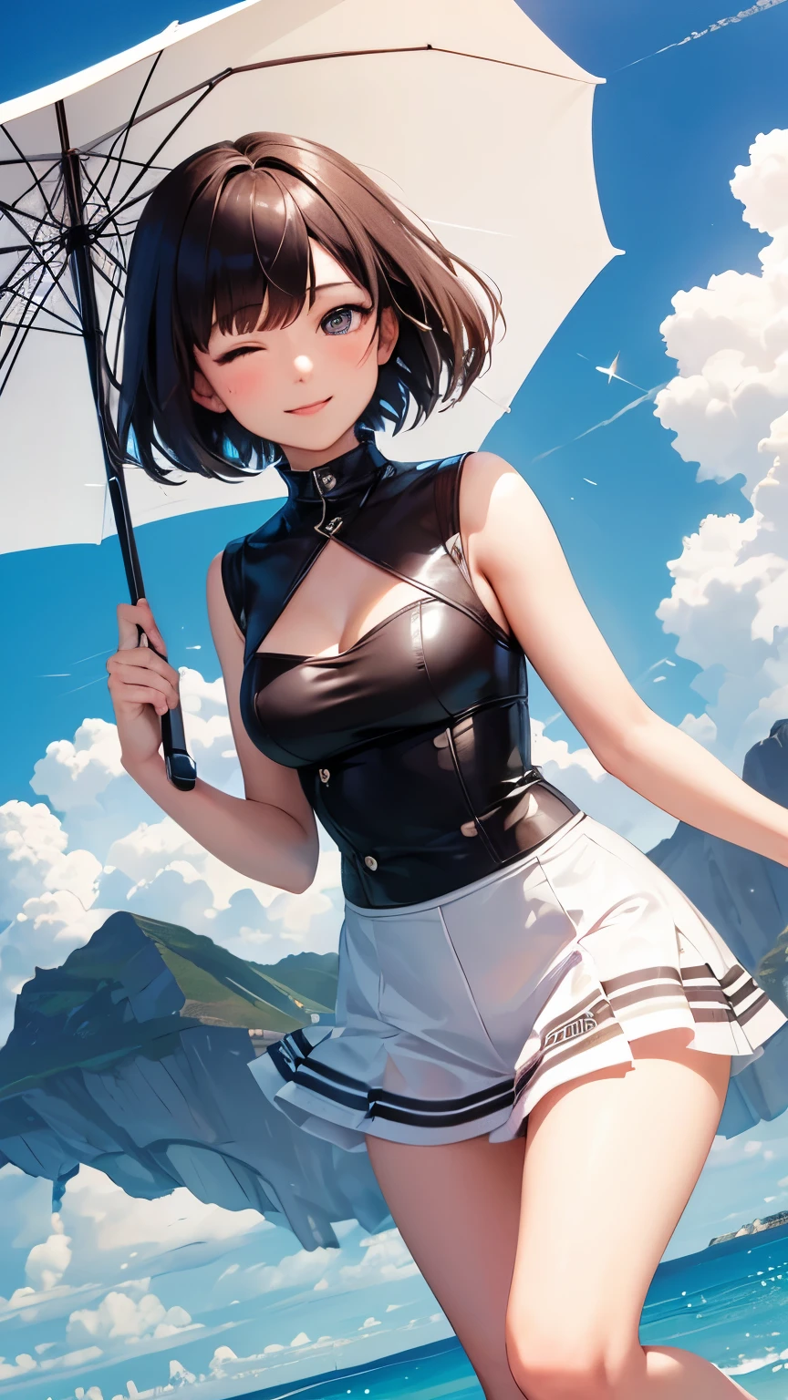 Highest quality、High resolution、Detailed Background、(Beautiful face in every detail:1.4)、Anatomically correct、(Detailed facial expressions)、(Fine grain:1.2)、Teenage Beauty、Cute hair colour、Braided bob cut、((armpit)), Junior competitive swimmer, ((Turtleneck one-piece swimsuit)), Simple design without patterns, Clear sapphire glass swimsuit, Small breasts、Perfect body line、((Full body shot)), View your viewers, Poolside, Wet Skin, School swimming pool、 I'm tired from practice and a little sleepy., ((Shy laugh)), Holding the edge of her swimsuit, Gentle smile、Hands behind the body, Fun atmosphere、Cute gestures、