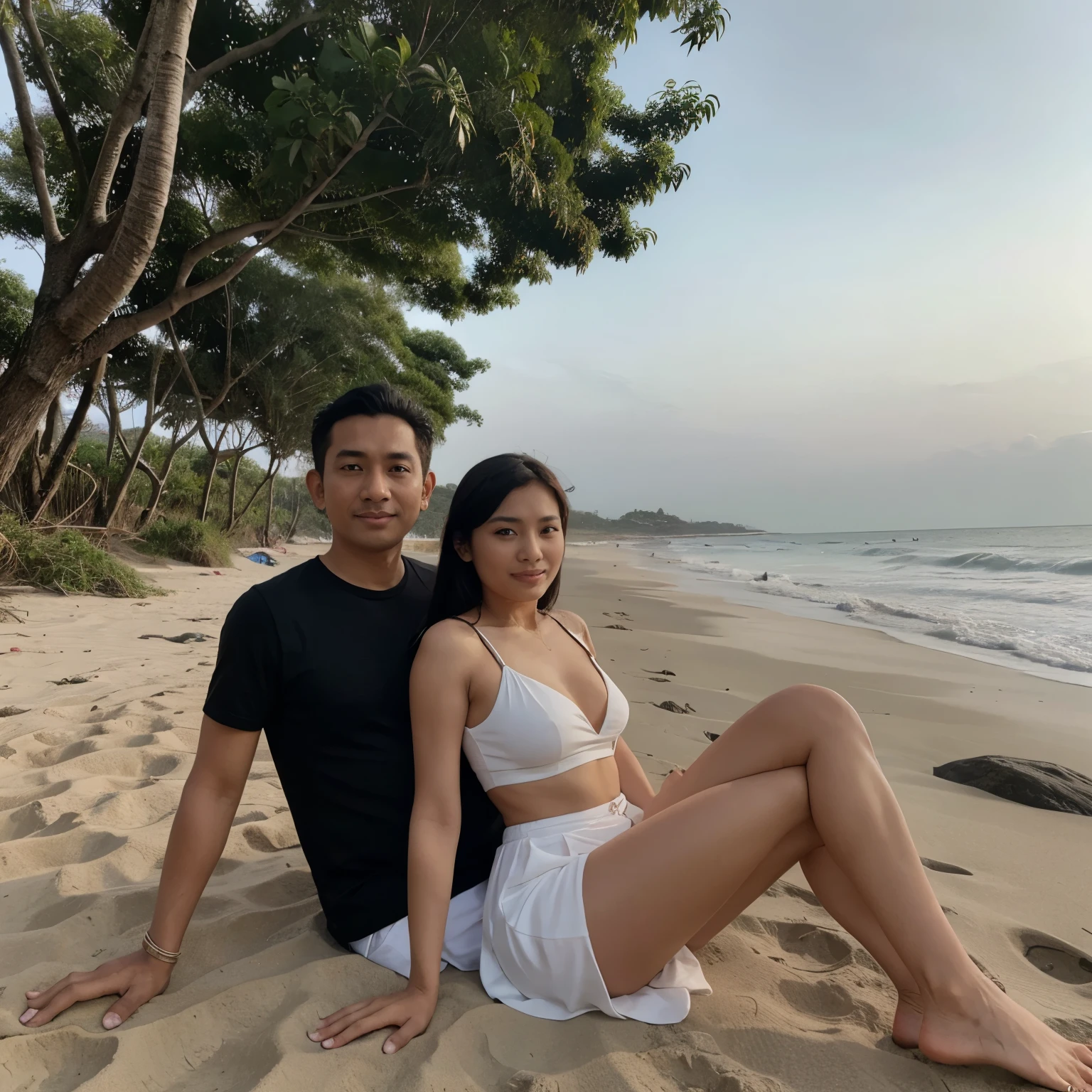Foto bersama suami istri di pantai 