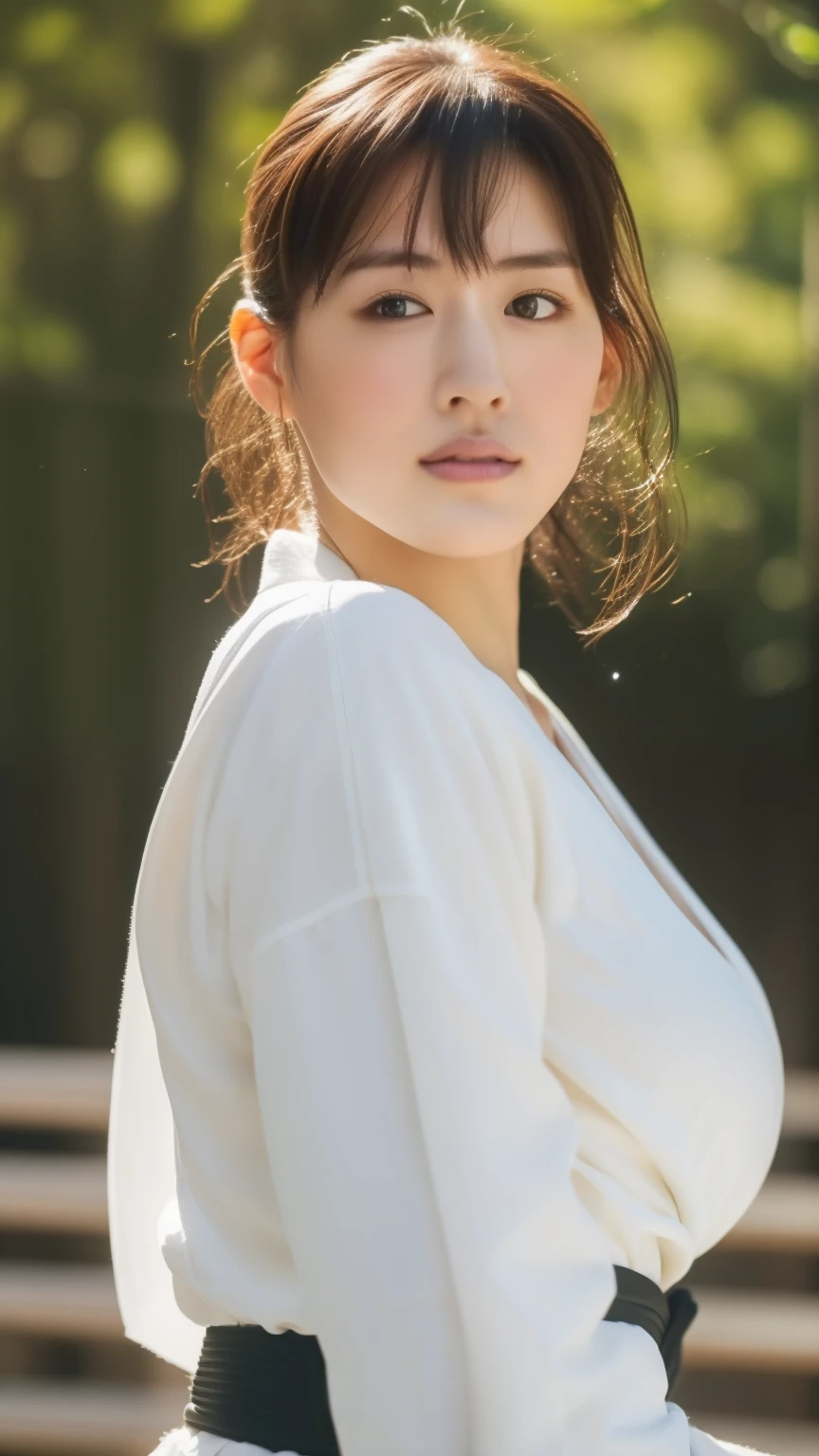 ((highest quality, 8k, Representative works in detail, Ultra-high resolution)), Japanese women,Age 25、 (Looking at the audience), Full body painting像,Standing posture、 Mouth in a straight line、A little chubby:0.25, big breasts((highest quality, 8k, masterpiece: 1.3)), Sharp focus: 1.2, Have a muscular body、Beautiful woman: 1.4, Tall Woman, Arms hanging down, Slim abdomen: 1.2, ((big: 1.2)), Wet body: 1.1, Full body painting、Very detailed face and skin texture, Beautiful Eyes, double eyelid, Sunburned skin, Sunburned, Sweaty skin, 1 girl, Short Bob, layered hair, Short and cute hairstyles, Intricate details, Cinematic atmosphere, 8k, Very detailed, (Realistic, photoRealistic: 1.37), Very detailed, highest quality, Realistic, Very delicate and beautiful, RAW Photos, (((Professional Lighting)), Facial lighting, Depth of written border, Single Focus, ((judo)),(公式judo着を着用), Black beltを持つ、((Long sleeve)), (wear a t-shirt)), (Muscular and healthy), Small Head, (((Beautiful Eyes)), True Face, Realistic face, True Face, Beautiful Eyes, (Fashionable hairstyles: 1.3), Audience, (Cool Japanese women)), intellectual, Sports, Rin々Funny face, (Mouth closed), Fine and Beautiful Eyes, (dojo: 1.3), judo選手, Healthy Body, (Big Breasts)White T-shirt、((Black belt))