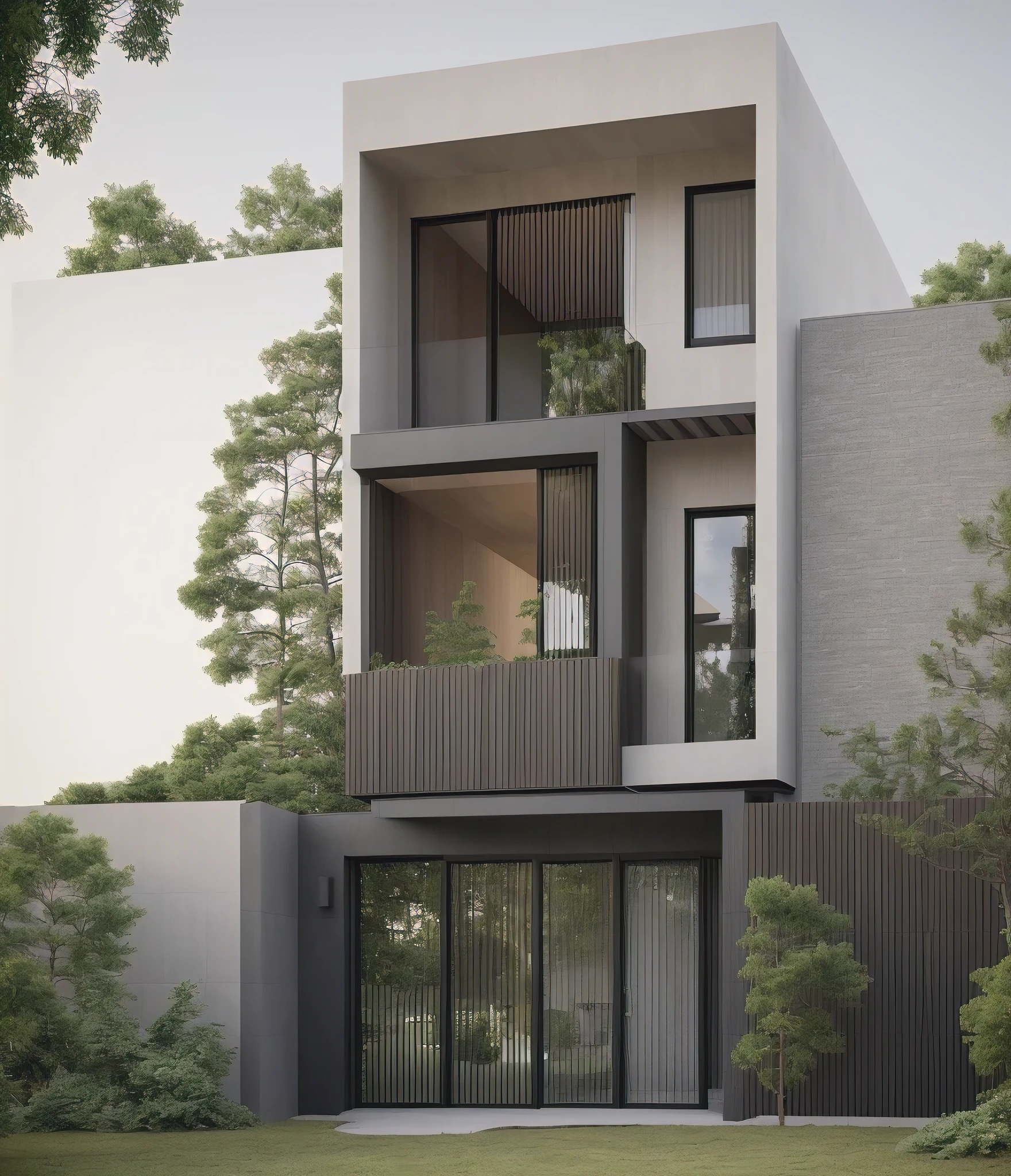 MODERN HOUSE, 3DMAX RENDER CORONA, GREEN TREES AROUND, WARM COLORS