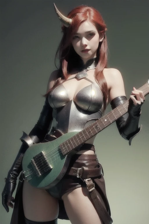 rewarded photography, naked woman playing an electric rock guitar under her breasts, mujer de ojos verdes, mujer de labios carnosos, pezones grandes, pezones duros, mujer con guantes largos negros, Detalles exquisitos, High-resolution masterpiece, detailed lighting, vivid colors, Poses seductoras, Calidad de estudio profesional, Texturas realistas, Ambiente tentador, mujer perfecta with a rock guitar,