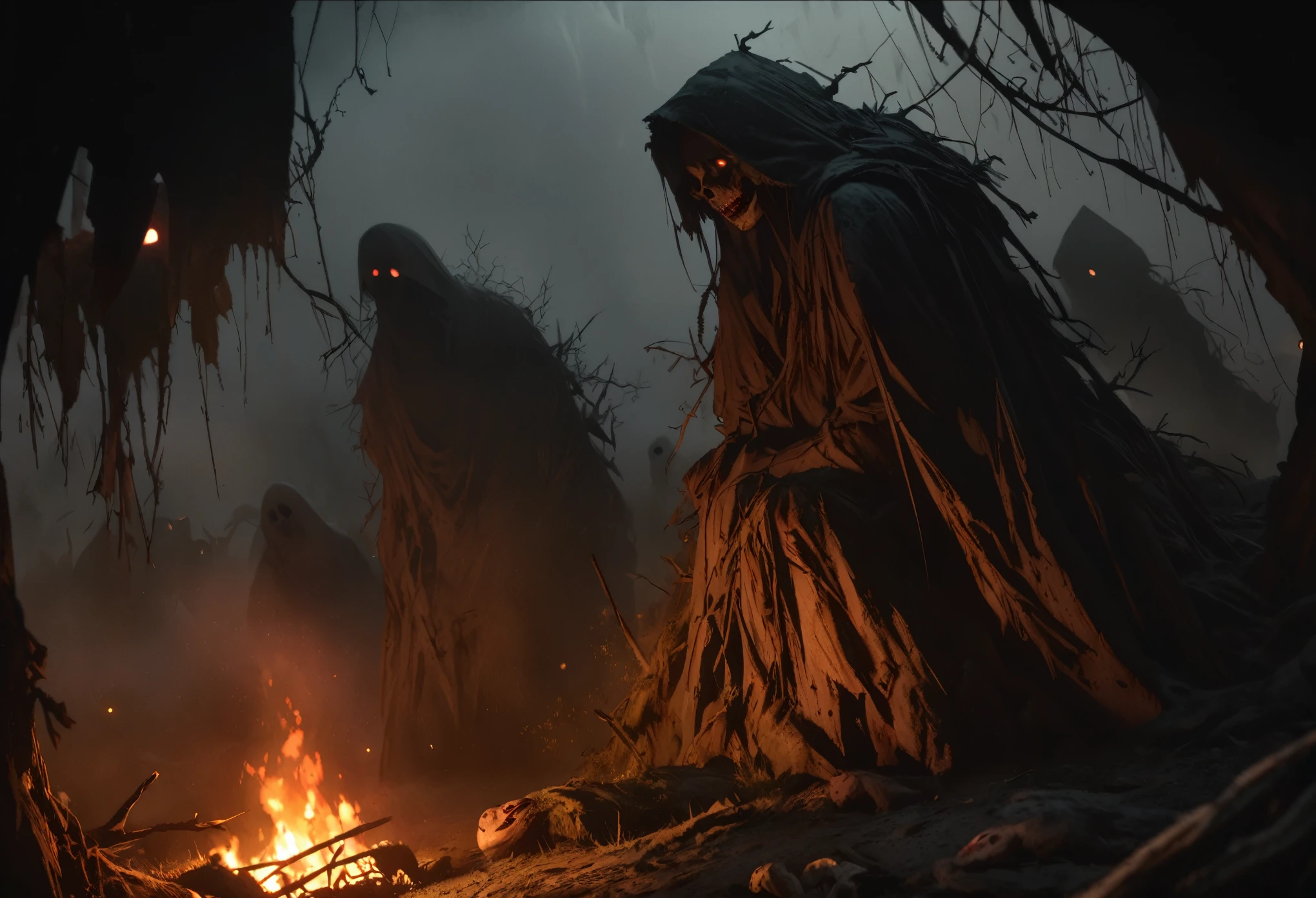 (highly detailed 8k wallpaper), of a scary necromancer, intricate, highly detailed, dramatic