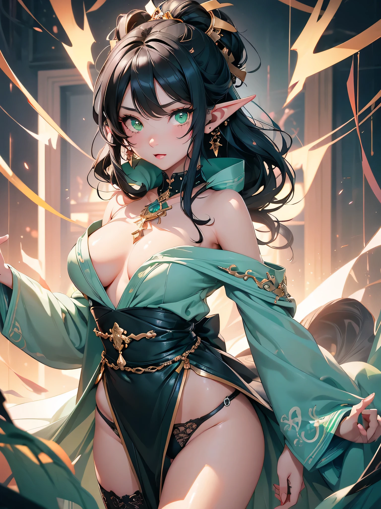 nsfw:1.1, high resolution:1.7, incredibly absurdres, kawaii:1, cute:1.5, hires.fix, anime visual:1, incredibly fine illustration,8k,masterpiece:1.2,best quality, high quality, exquisite, beautiful, insanely detailed, intricate detailed, extremely detailed, Super Definition, ultra high res, Super Resolution, best aesthetic, ultra detailed:1.5, best quality, perfect face, detailed face, masterpiece:1.2, illustration:1.2, 8k cg wallpaper, stunning art,absurdres,octane render,ultra hires,Japanese Actress,(Idol),18yo,Beautiful,(Cute and lovely),cute girl,((anime elf with extremely cute and beautiful black hair)),long hair,hime_cut,((((black hair,colored inner hair,ear breathing)))),(((green_eyes:1.3))),intricate eyes,beautiful detailed eyes,symmetrical eyes,big eyes:1.5,enchanting bright eyes studded with gold and silver dust,(((pinky and glowing_skin,shiny body))),upward ,waist slender,(detailed body,(detailed face)),cute,daring,zettai ryouiki,show skin,best relationship with four fingers and one thumb,Very Fine Face and Eyes,Very Fine Hair,(Perfect Anatomy),((girl trembling with sexual )),Gartt,Bare shoulders,Check out our thru-rack chokers and midi rings with chains,perfect face.Indoors.white bed One woman.she has short hair.Wavy hair.An astonished expression.she has her mouth open.she is blushing.naked.slender. pubir.M-shaped legs.Pussy.Creampie.Semen is lowinge vaginaling.Her hands are hidden behinback.