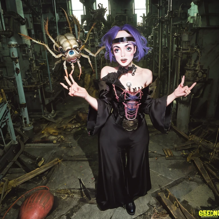 Steampunk, แรงบันดาลใจจาก Tim William Burton, abandoned factory, steam, spider monster, insect, cog, girl,