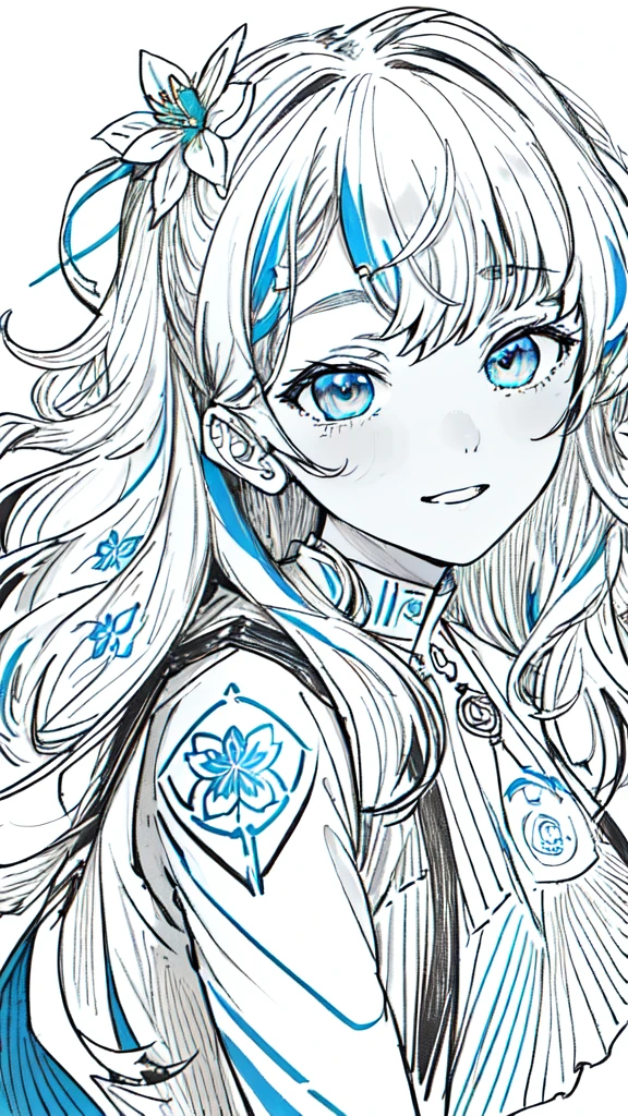 (monochrome), (lineart-style:1.3),(masterpiece, best quality, ultra detailed, ultra high resolusion, highres,8k:1.4), BREAK,(from front:1.5), 20_years_old, 1giri grin, close up face,(tribal_tatoo:1.2),(wavy hairs),(messy hair),(asymmetry bangs),(multicolored hair),
Tsurime Eyes, (((blue eyes))),
((flower hair ornament)),