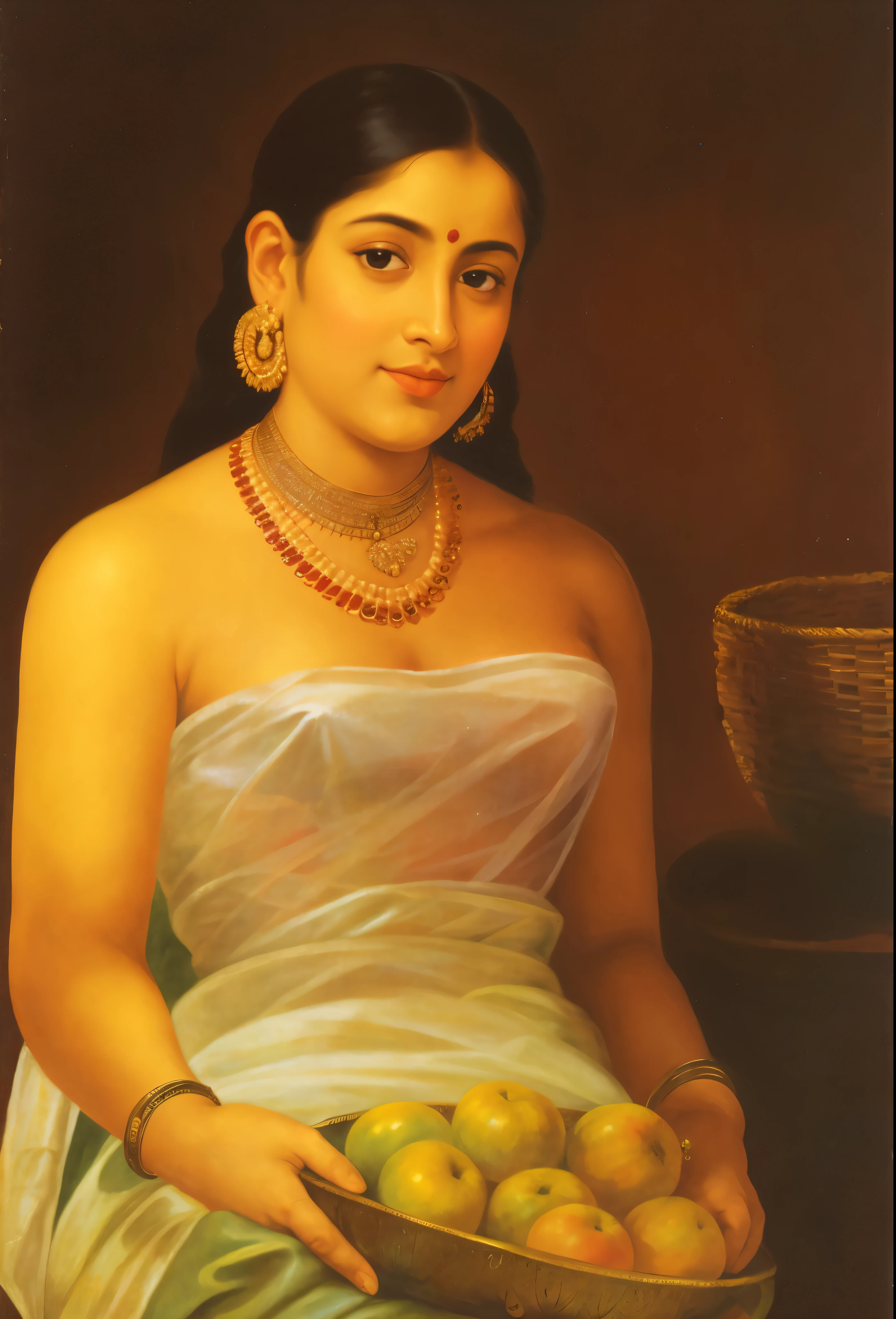 Looks like Jannat Zubair, Beautiful Indian Woman, wearing saree, sari Beauty, gorgeous, Apsara, Maharani, royal queen woman, nymph from Hindu Mythology, Urvashi, matchless beauty, Highly detailed, Oil Painting by Peter Paul Rubens inspired by Raja Ravi Varma, Matchless beauty, captivating, gorgeous, heavenly beauty, celestial beauty, by Peter Paul Rubens, 13, realistic, hyper realistic, micro details, incredible artwork, insane details, ultra High resolution, 8k, 32k, acrylic on canvas, intricate, flawless, detailed, detailed face, detailed eyes, masterpiece, by Peter Paul Rubens, by Caravaggio, by William Adolphe bouguereau, perfect face, perfect body, beautiful art, realism, baroque, renaissance Art, highly textured, beautiful and detailed eyes, uhd, best quality,