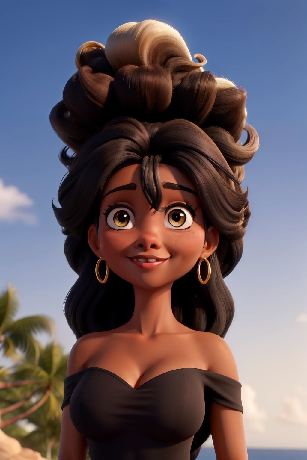 cabelos preto, pele morena, olhos puxados, mulher