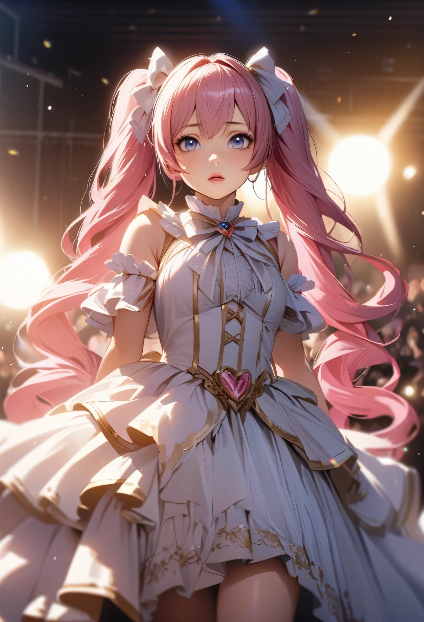 One Girl、Looking at the audience、
Beautiful Blue Eyes、Pink hair in twin tails under the eyes、Plump and glossy lips、Heart-shaped choca、Idol、ー、。.。.。.。.。.。.。.。.。.。.。.。.。.。.。.。.。.。.3D、Realistic、
Princess dress with too many frills、Drape clothes、gem、The decoration has been removed、Floral、Lace trim、
masterpiece、highest quality、8k、Detailed skin texture、Detailed cloth texture、Beautifully detailed face、Intricate details、Very detailed、
Rim Light、Side lighting、Cinematic Light、超A high resolution、8K Ultra HD、Film Grain、Best Shadow、delicate、Gazing at the audience、positive