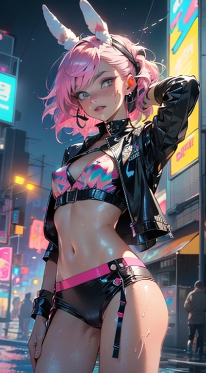 cute little bunny ,(((little ,small tiny body,, chibi))),((())),((little bunny with extremely cute and beautiful fuchsia hair)),(((bunny girl,anthro furry cute,bunny-girl))),(((bunny ears,bunny ears on head,big bunny ears))),
(((flat chest))),(((fuchsia hair:1.35,short fuchsia hair,colored inner hair,ear breathing,))),((heterochromia:1.5, (pink_eye and red_eye))),intricate eyes,beautiful detailed eyes,symmetrical eyes,big eyes:1.5,(((freckles on the face,freckles,freckled girl))),(((lustrous skin:1.5,bright skin: 1.5,skin tanned,shiny skin,very shiny skin,shiny body,plastic glitter skin,exaggerated shiny skin,illuminated skin,wet legs))),(detailed body,(detailed face)),
cute,slutty,erotic,(((nsfw))),
zettai ryouiki,revealing clothing,show skin,((rave shirt,neon colored shirt,rave mini-skirt,visible thong straps)),((underpants strap)),(wearing a rave outfit:1.3,rave clothes,semi-naked,with little clothing),((wet clothes,intricate outfit,intricate clothes)),
(dynamic pose:1.0),solo focus,embarrassed,(centered,scale to fit dimensions,Rule of thirds),
cyberpunk city by the ocean at night, with bright neon signs and dark stormy clouds and puddles, scenery:1.25,nighttime, starry night, cosmos,Very dark night that makes the neon lights stand out, very bright neon lights,nighttime, starry night, cosmos,
artistic photography,(photography taken by sldr),highres, sharp focus, (ultra detailed, extremely detailed), (photorealistic artwork:1.37),(extremely detailed CG unity 8k wallpaper),((synthwave background theme)),(((vibrant colors))),(intricate background),(masterpiece),(best quality)