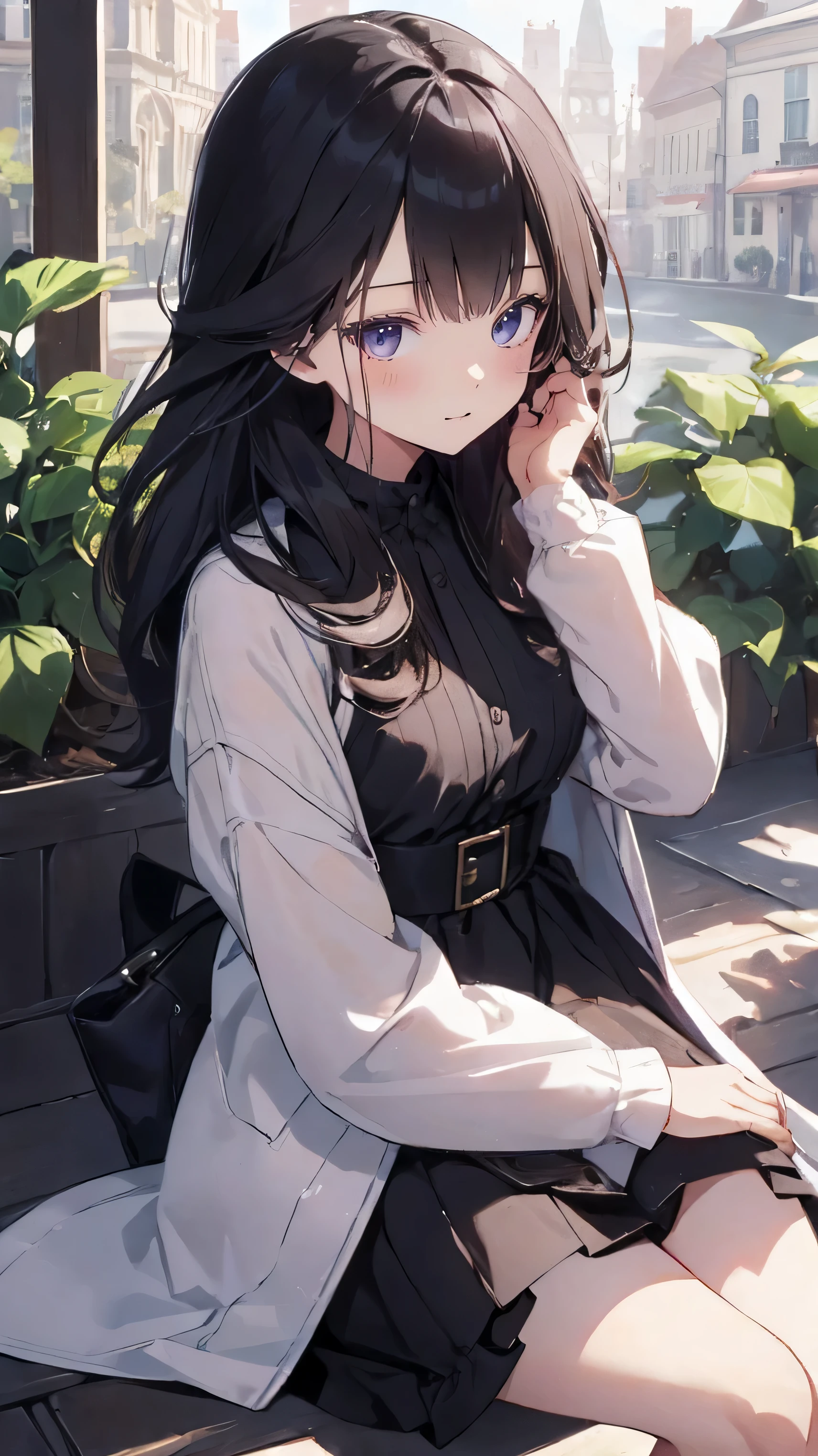 Masterpiece、Highest quality、highest quality、Black Hair、Shiny hair quality、Small face、Girl、Sitting、Super detailed, beautiful, wide eyes、Ultra-detailed, clear and beautiful faces、(cute illustration:1.2), High-resolution, ultra-detailed, best quality, embarrassed