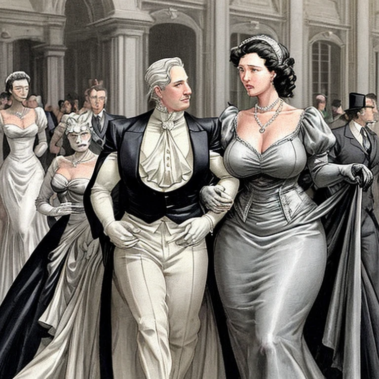 Generate an image of Gertrude Vanderbilt, a fat 76-year-old retired socialite and philanthropist. She stands at 165 cm tall with chubby physique. Her silver hair is impeccably styled in chic coiffure. She is dressed in a tailored skirt suit. She wears a pearl necklace around her neck. She wears a pair of gloves.