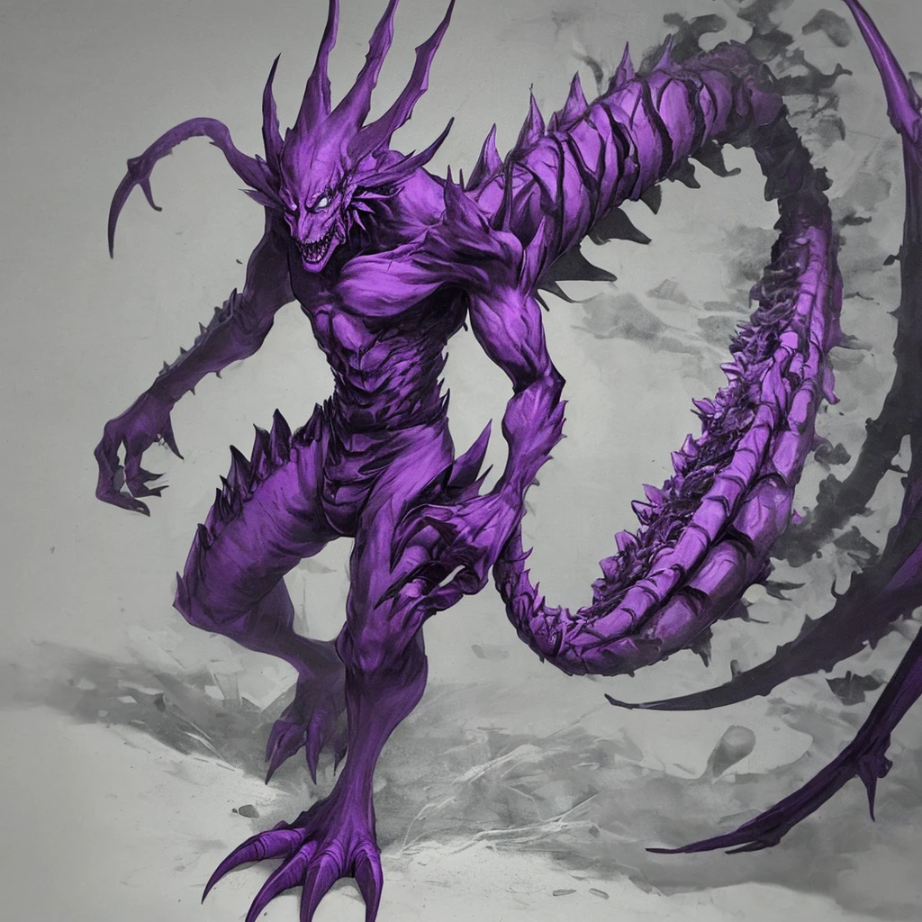 create the image black with purple and an anime monster
