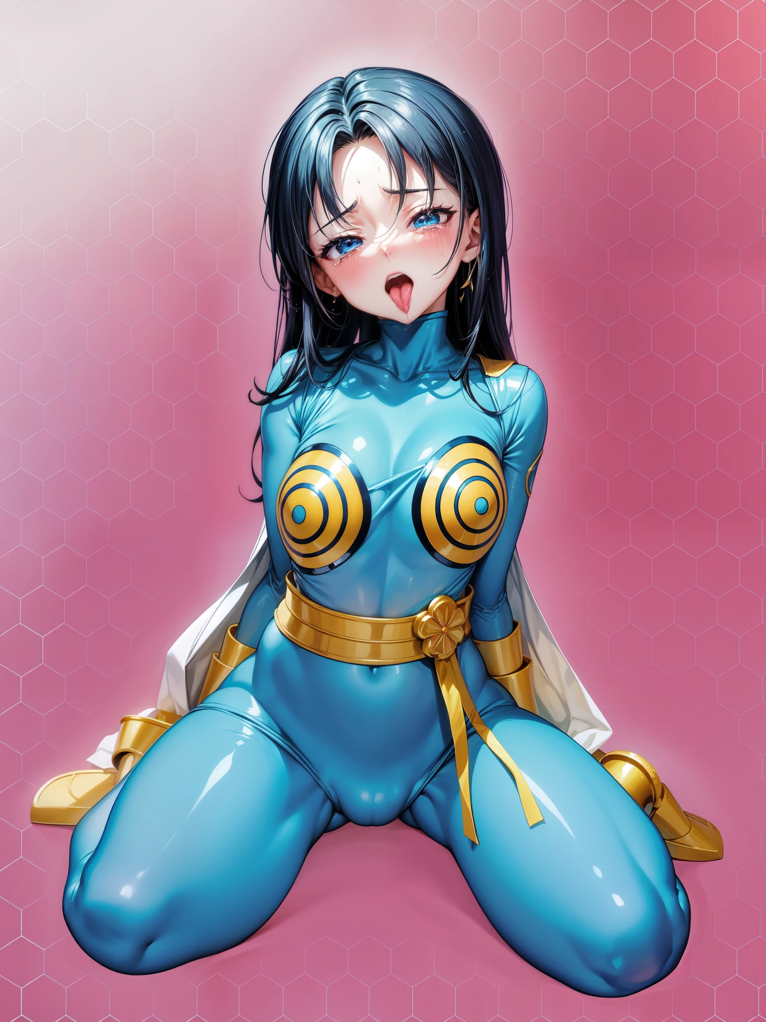 Close-up of a woman in blue and gold costume, Saiyan Girl, wonderful, nano girl, Female body type, Inspired by Hiromu Arakawa, Anime Manga Robot!! Anime Girls, Fubuki, Full Body Suit, by Hiromu Arakawa, , wonderful, silk, Beautiful and attractive anime teen, Anime Girls of the future, tears,Drooling,Pee,Sweat,Ahegao,Tongue out,incontinence,incontinenceして股間を濡らしている,Peeing,White semen in the crotch,Frightened face,Frightened faceでDroolingを垂らしている,Crying face,Mouth open and tongue out,Sticking out your tongue and drooling,Estrus,Nipple Pochi,Eyes wide open,Estrus!!!,Blushing,Drooling with excitement,White semen in the crotch,White stain in crotch,Droolingが垂れている,垂れたDroolingが胸についている,Crotch stain,Crotch stainのあと,feeling sexual,Excited,Nipples are erect,Face is hot,Joy,Lust!!!,Vibrator in the crotch