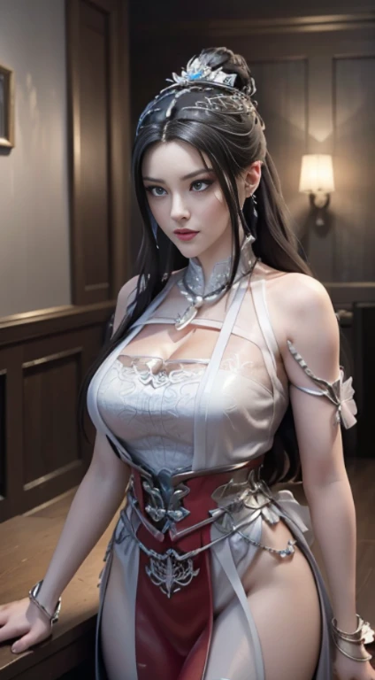 Hyper-realistic 8K CG, Flawless, 乾淨of, masterpiece, Professional artwork, Famous Artworks, Movie Lighting, movie bloom, Perfect face, 漂亮of脸蛋, fantasy, Like a dream, Unreal Engine 5, Science fiction,   Lace, Lace trim, Lace-trimmed legwear, luxurious, jewelry, diamond, Kaneko, pearl, gem, 蓝gem, 红gem, emerald, 复杂of细节, 精緻of圖案, charming, 诱人of, 诱人of, of, enchanting, Hair accessories, neckLace, earrings, bracelet, armband,autumn.
((,1 Girl, View,最好of质量,))  ,((((,1 Girl,  独自of, 巨大of假乳房:1.5,Cleavage， Red goddess dress, Half Body,  Looking at the audience, permanent))))