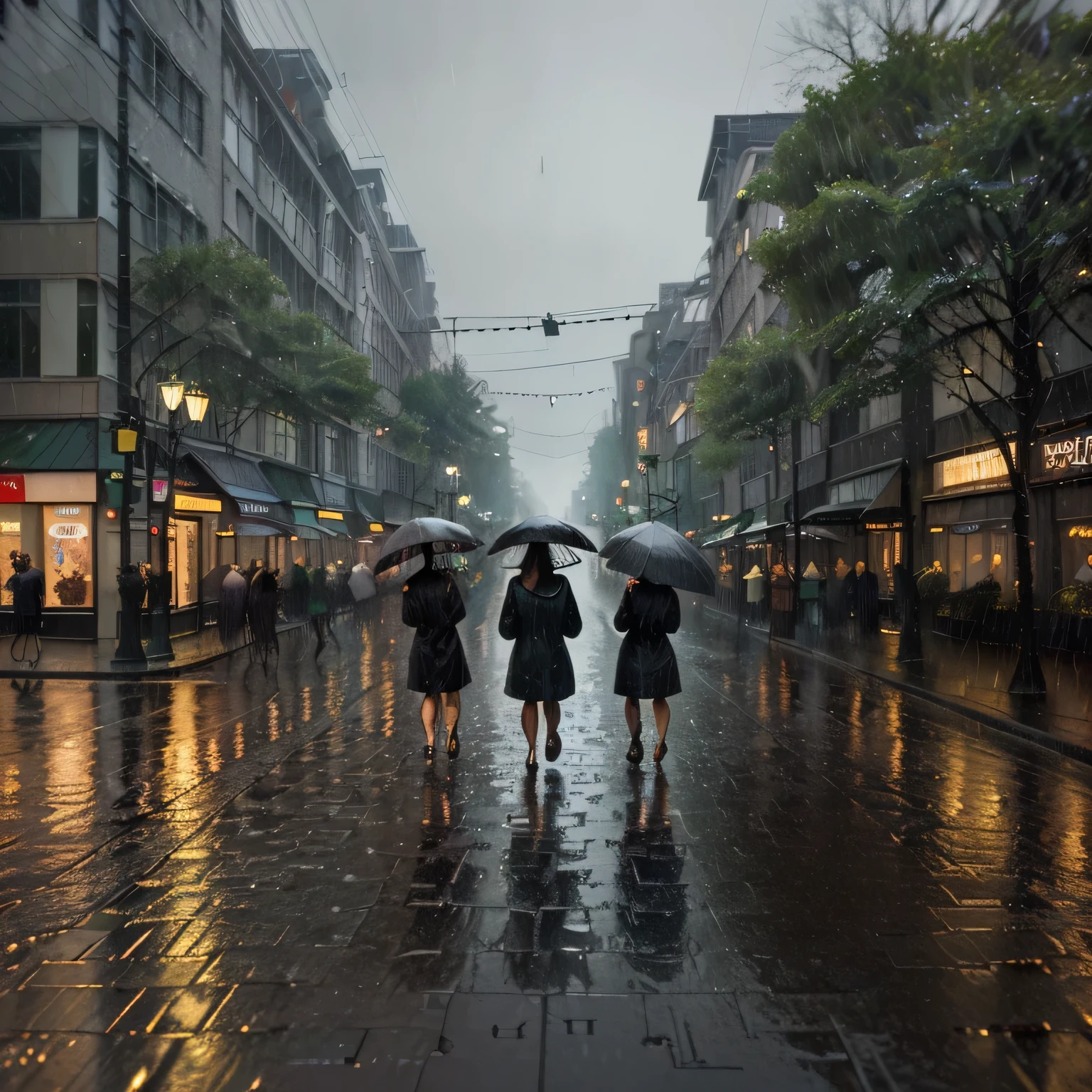 (best quality,4k,8k,highres,masterpiece:1.2),ultra-detailed,(realistic,photorealistic,photo-realistic:1.37),a beautiful city at night in the rain,illustration,reflective surfaces,neon lights,city skyline,pebble-covered streets,wet pavement,glowing streetlights,misty atmosphere,colorful umbrellas,shimmering reflections,dark alleyways,impressive architecture,romantic ambiance,lush green trees,steamy breaths,vibrant nightlife,hustle and bustle,blurred car lights,sparkling raindrops,moody atmosphere,people hurrying by,cobblestone sidewalks,wet leaves on the ground,glistening rain-soaked buildings,hidden cafes with warm lights,rain-soaked windows,quiet cafes with flickering lights,flickering neon signs,empty park benches,shadows dancing in the rain,tranquil river flowing through the city,slightly foggy view,ambient sounds of rain,umbrellas casting colorful shadows,people sharing umbrellas,raincoat-clad figures,happy laughter,peaceful moments in the rain.