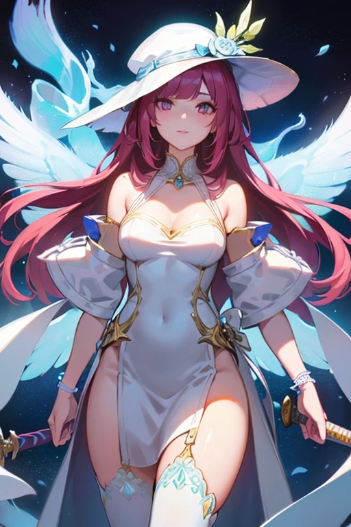 Aur-Urah, the Light Fairy, red hair, aura, big breast, light body, full body