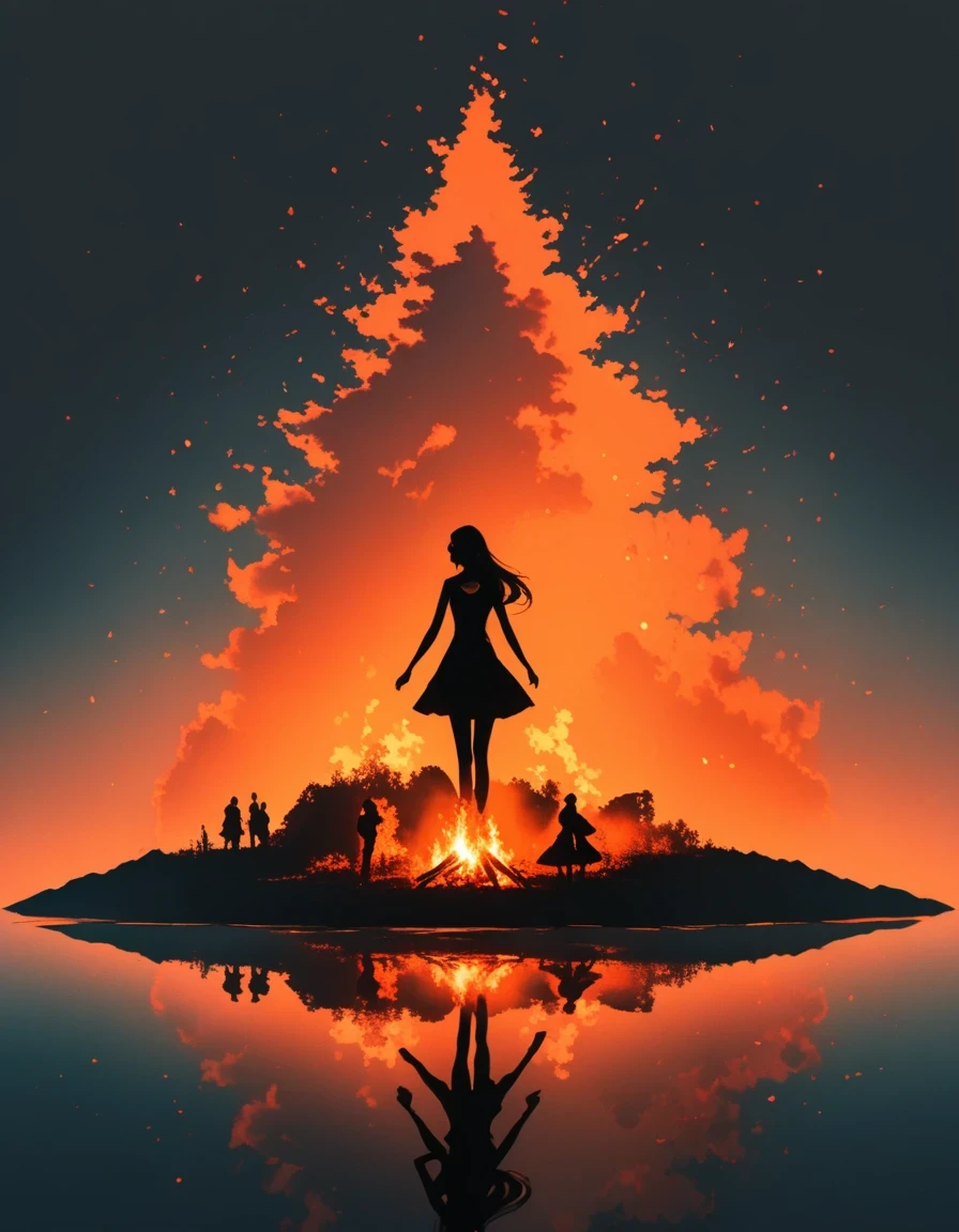 Beautiful dancer's slender shadow on the ground,double exposure,Solitary,bonfire,bonfire,Persistence and giving up