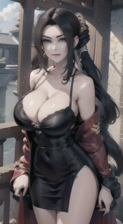 Best image quality， masterpiece， Ultra-high resolution， （Honesty：1.4）， photo， 1 girl，[Smile）]，Sunshine White Shirt， Dark， ， Lovely， Movie Lighting， Tears， teardrop， （Clothes are torn：1.5）， （Wet clothes：1.4），A bit big，Large bust，Cleavage，Full body photo showing bare shoulders， Real rain， wet hair,..