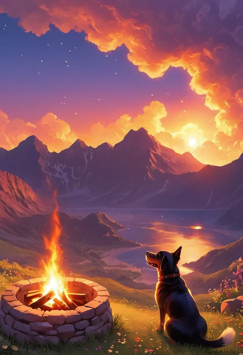 bonfire，dog
