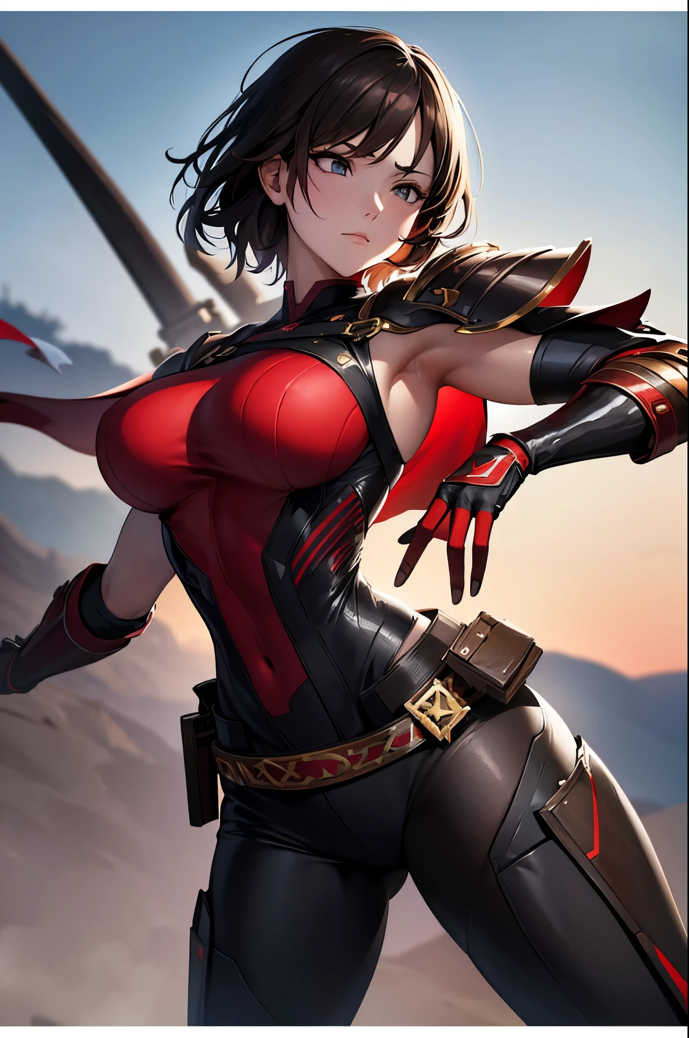 Ryuko Matoi von Kill La Kill, fast nackt mit knappen, revealing pieces of fabric and red, sharp straps, big boobs, hentai, Titten,  Aktions-Pose, pussy