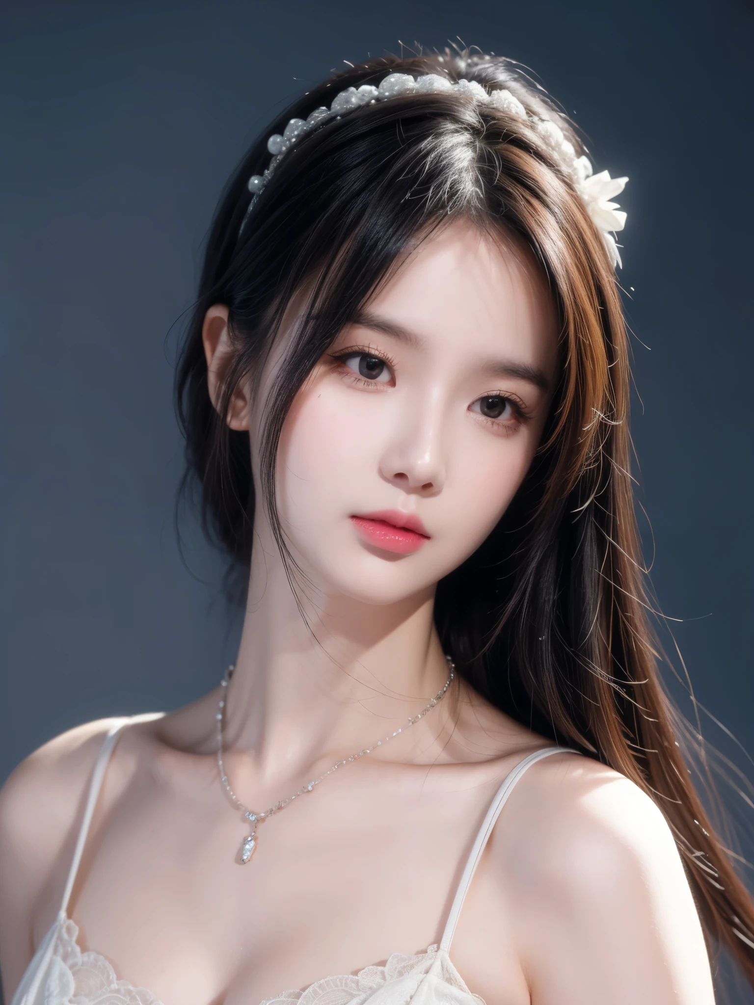 best quality, masterpiece, high resolution, 1 Girl, China dress, Hair accessories, necklace, jewelry, Pretty Face, Physically, Tyndall effect, Practical, Dark Studio, Side lighting, Two-color lighting, (High Detail Skin: 1.2), 8k ultra high definition, DSLR camera, Soft Light, high quality, Volumetric Light, frank, photo, high resolution, 4K, 8k, Background blur,