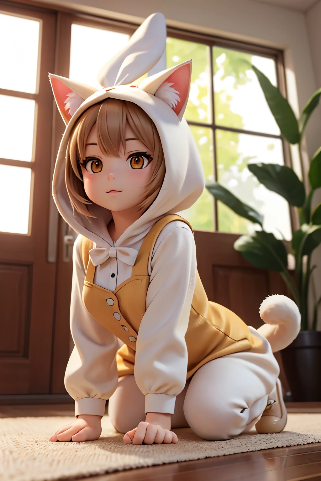 Cat in a rabbit costume　3d　8K Detailed Digital Anime Art, 