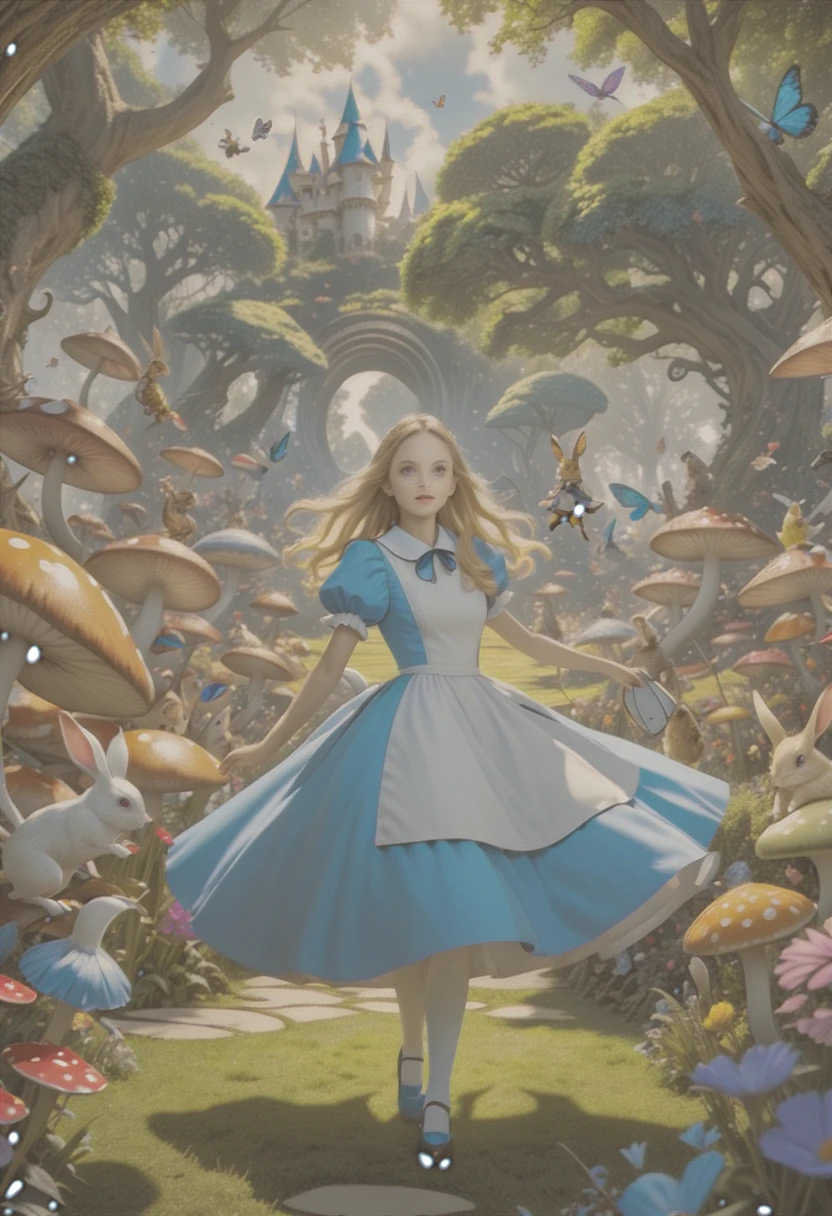 Alice in Wonderland, Magical creatures all around you, masterpiece, detailed,8k