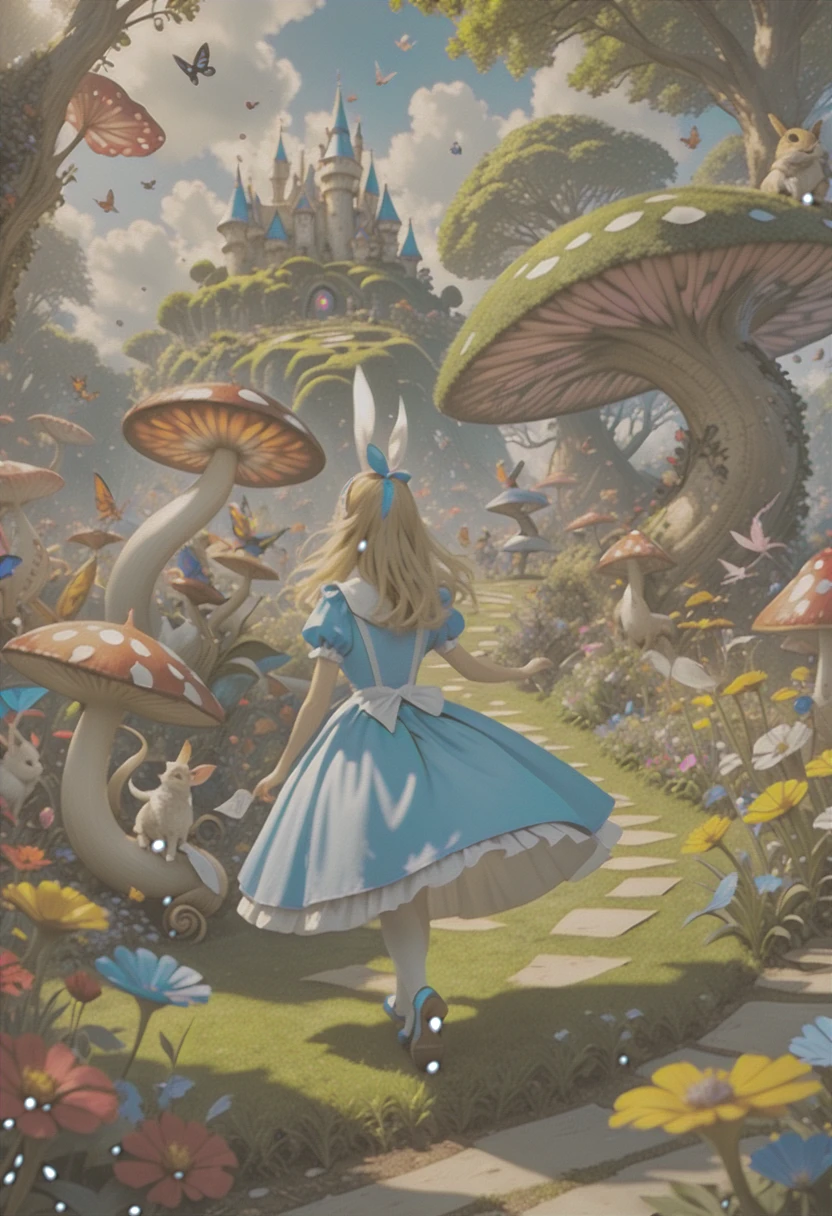 Alice in Wonderland, Magical creatures all around you, masterpiece, detailed,8k