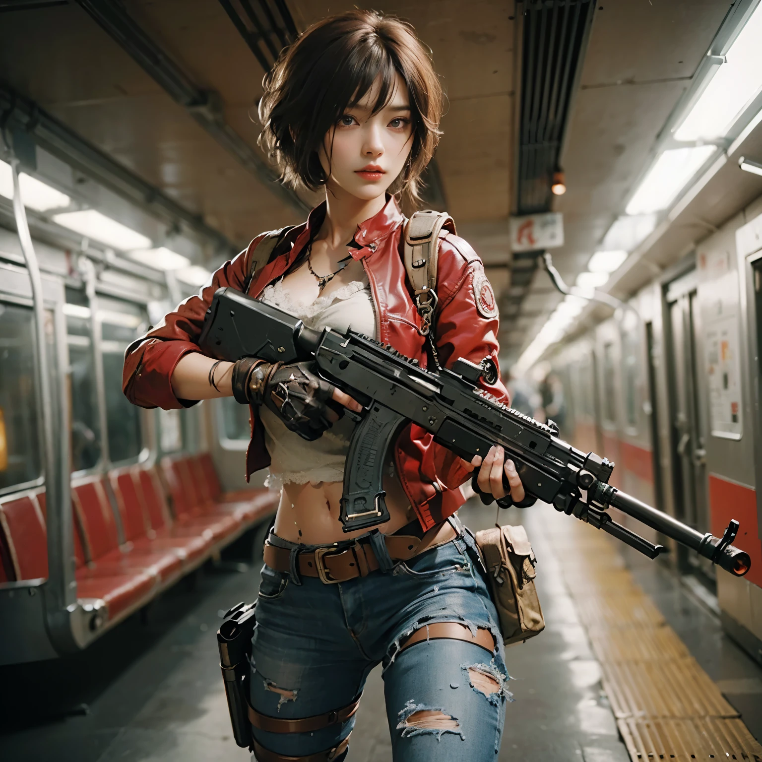 (top-quality:1.2, masterpiece)、ultra high resolution、extremely ultra surrealism, (Photorealsitic:1.4)、Raw photo、(Steampunk Battle Cyborg fallen angel)、large bat wings made of metal、black porcelain body、red hair、glowy skin、1 Cyborg girl、(mechanical frame:1.3)japanese, extremely cute face, ((super realistic details))、portrait、globalillumination、Shadow、octan render、8K、ultrasharp、character edge light、Details of complex ornaments、Acrylic Clear Cover、Sumerian details、Hydraulic cylinder、Small LED lamp、highly intricate detail、Realistic light、a purple eye、radiant eyes、Facing the camera、neon details、cowboy shot、Futuristic headgear、About Cyberpunk