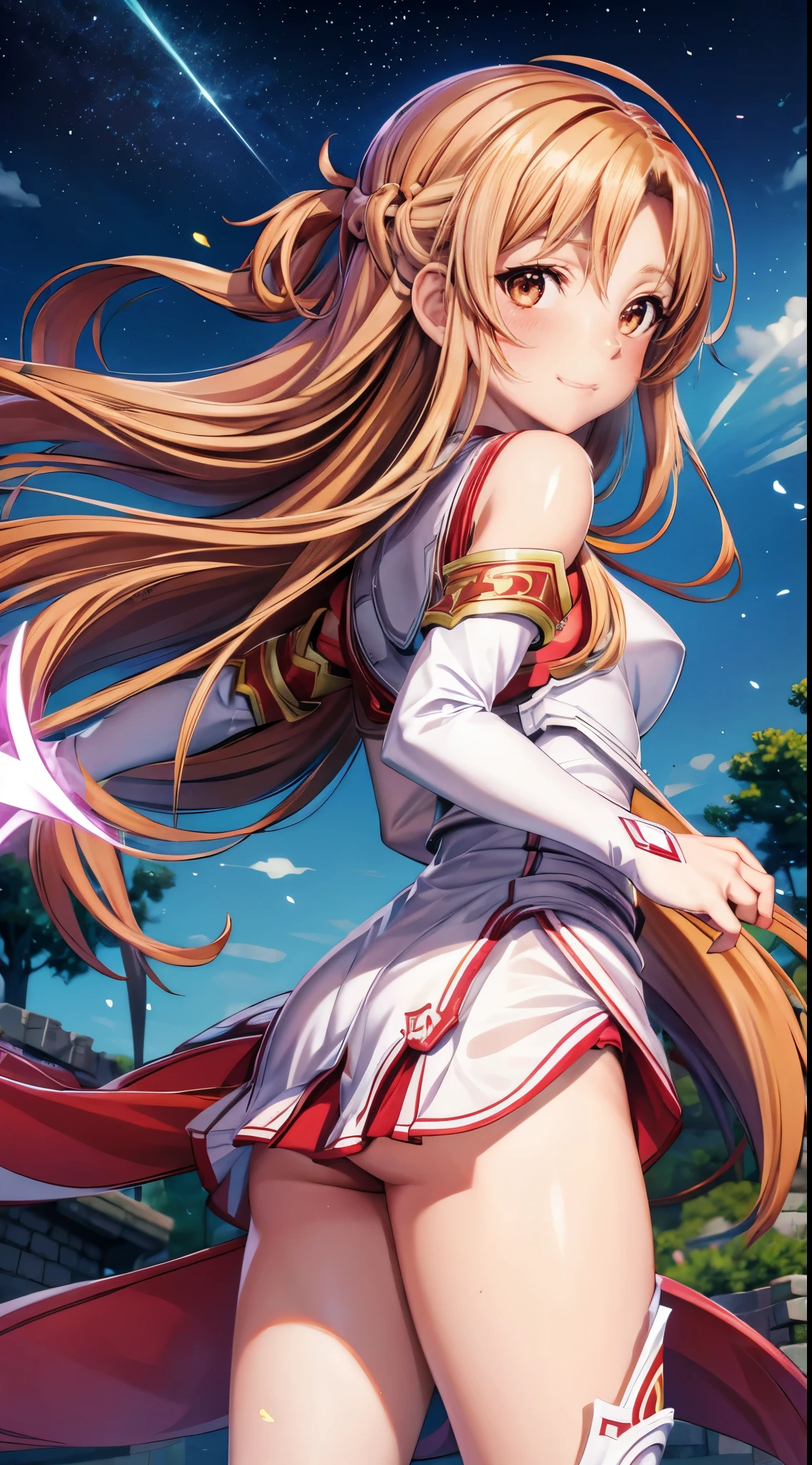 hight resolution, best pictures,Yuuki Asuna , skimpy armor, super precision,、[3D images:1.35]、[[In high-quality anime、Cute Asuna with brown hair and brown eyes:1.15]]、high-school uniform、a park