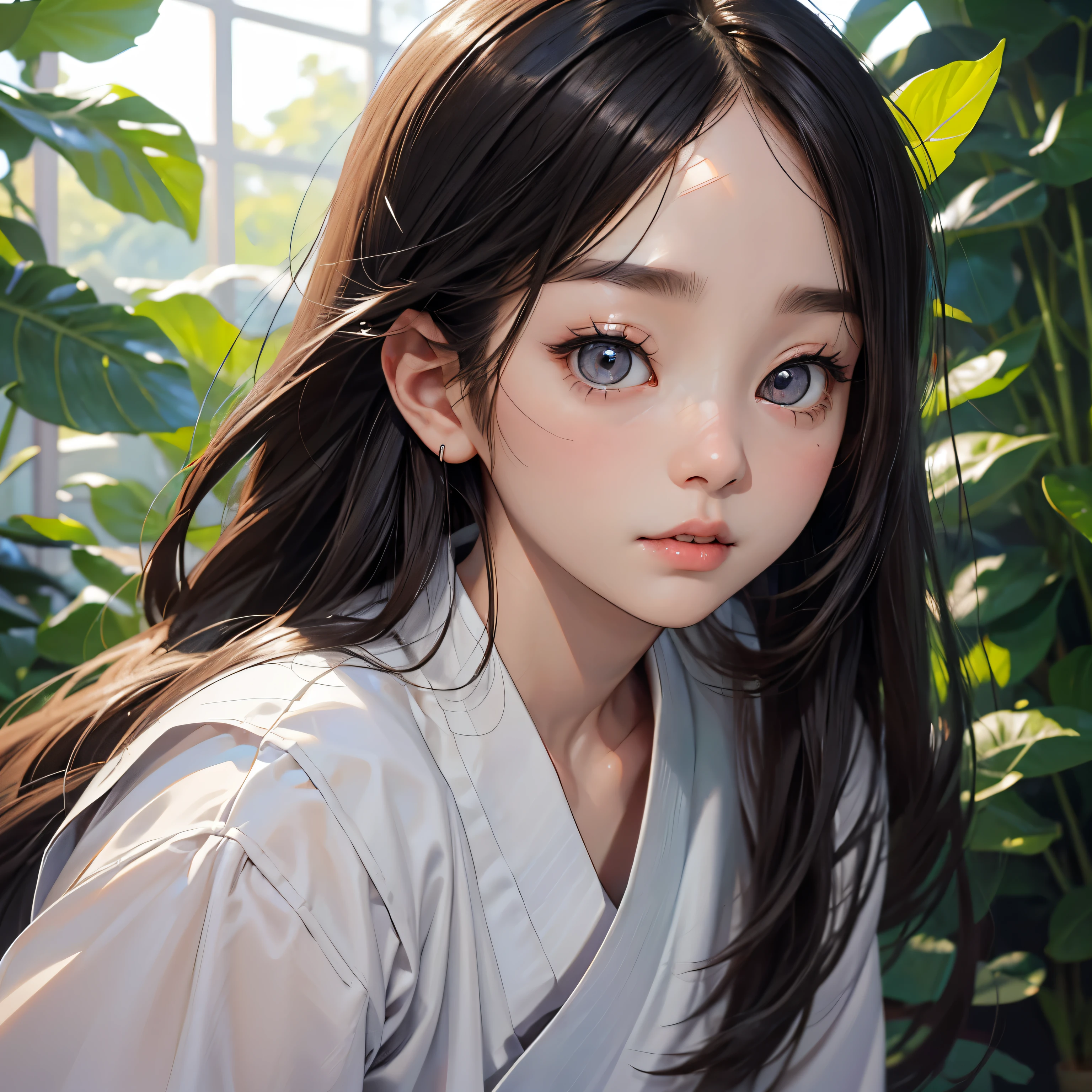 there is a woman with long hair and a white shirt, young lovely Korean faces, Shin Jinying, wan adorable korean face, jaeyeon nam, Cute natural anime face, girl cute-fine face, cute delicate face, hwang se - on, Korean symmetrical face, Kawaii realistic portrait, cute korean actress, young cute wan asian face, ulzzangs