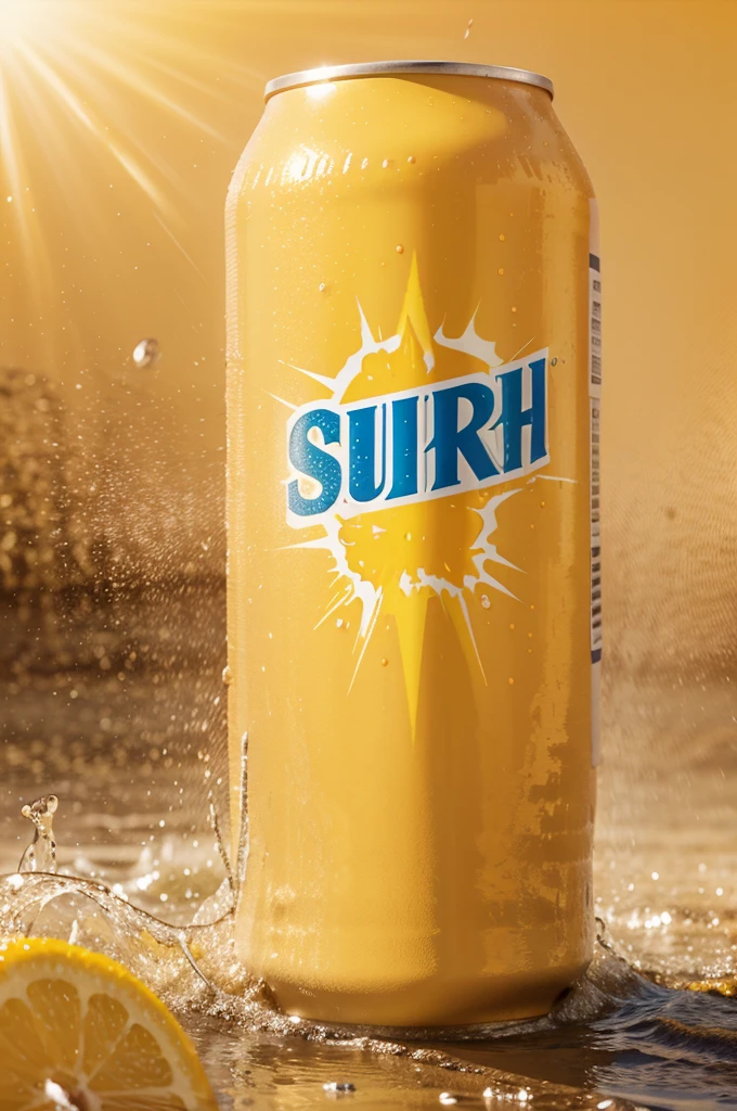 Create an advertising image for a soft drink called Sunburst Splash that makes the color yellow more visible. 