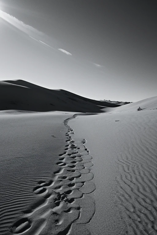 wilderness, black and white, desert, footprints