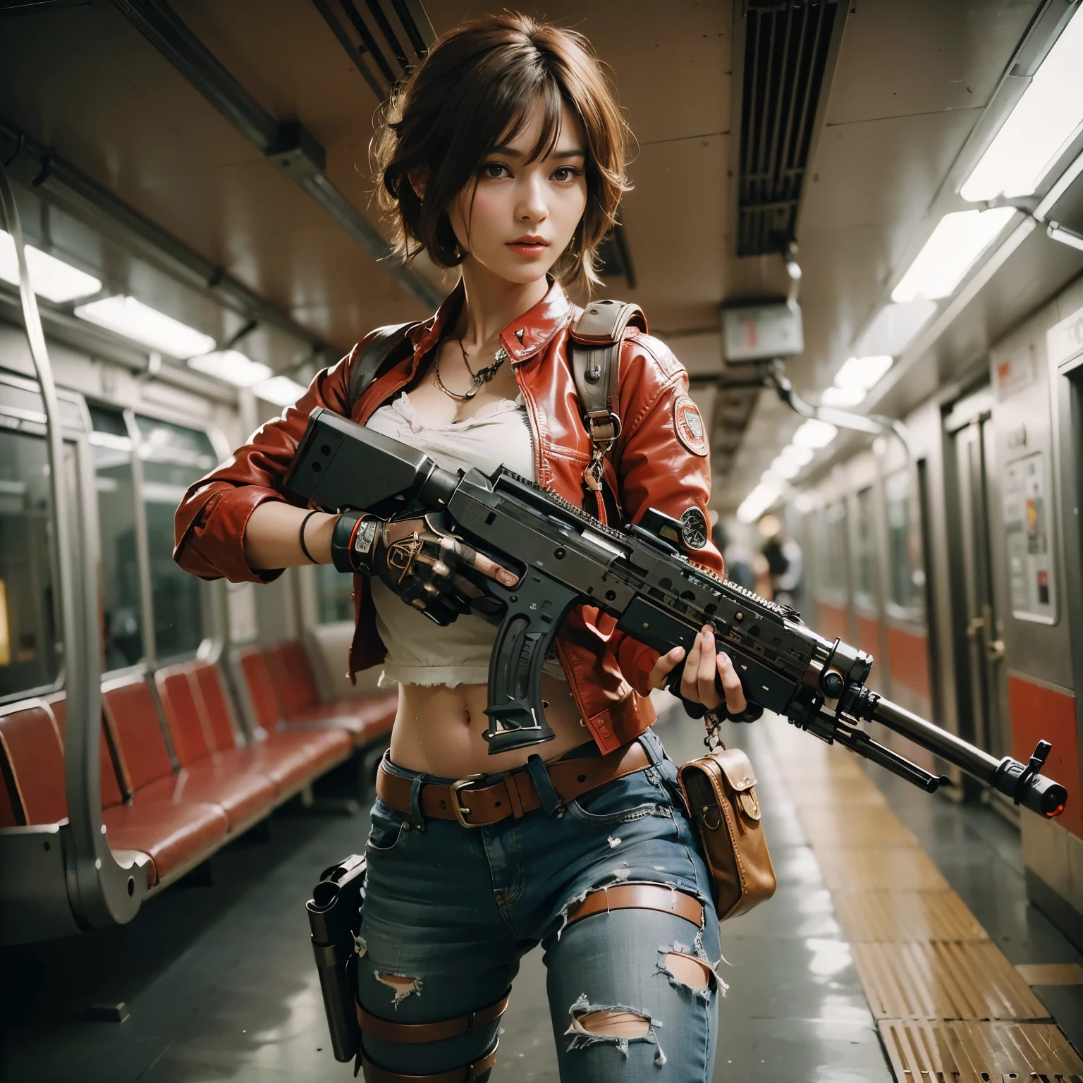 (top-quality:1.2, masterpiece)、ultra high resolution、extremely ultra surrealism, (Photorealsitic:1.4)、Raw photo、(Steampunk Battle Cyborg fallen angel)、large bat wings made of metal、black porcelain body、red hair、glowy skin、1 Cyborg girl、(mechanical frame:1.3)japanese, extremely cute face, ((super realistic details))、portrait、globalillumination、Shadow、octan render、8K、ultrasharp、character edge light、Details of complex ornaments、Acrylic Clear Cover、Sumerian details、Hydraulic cylinder、Small LED lamp、highly intricate detail、Realistic light、a purple eye、radiant eyes、Facing the camera、neon details、cowboy shot、Futuristic headgear、About Cyberpunk