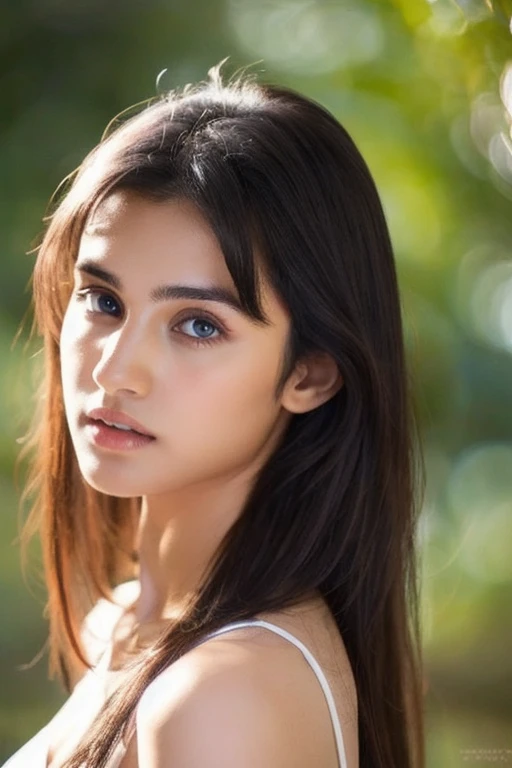 there is a young indian model women 25 years old looks like disha patani, blue eyes, beautiful, looking straight into the camera, realism, realistic, High quality