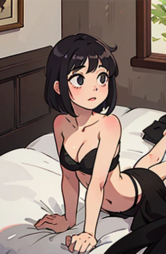 Girl with black hair showing her panties to the camera , looking at the camera, corada, calcinha branca transparente dando pra ver sua vagina, buceta, private part, Lying position, encima de uma cama, abrindo as pernas, body towards the camera