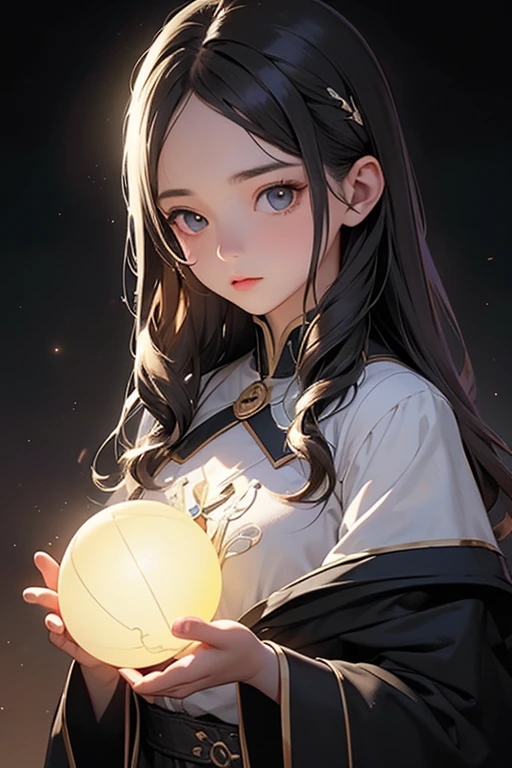 (Obra maestra:1.2), Mejor calidad, (illustration:1.2), (ultra detallado), hiper detalles, (delicado detallado), (detalles intrincados), (cinematic light, Mejor calidad Backlights), Delete line, solista, Cuerpo perfecto, (1 chica), DND character powerful witch a mystical glowing d20, (constituir), alto contraste, (mejor iluminacion, un extremadamente creado y hermoso), (cinematic light), vistoso,