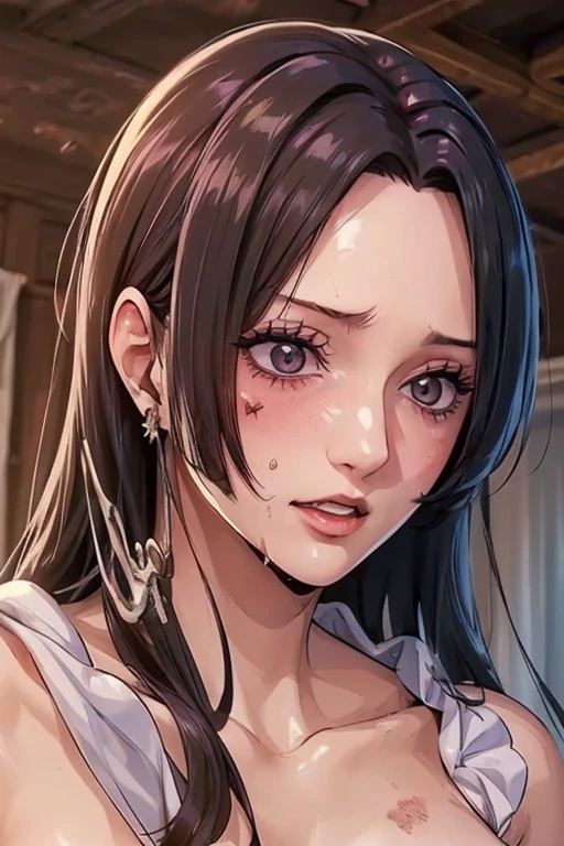 (((masterpiece))), (((best quality))), ((ultra-detailed)), (highly detailed CG illustration), Boa Hancock, (nsfw:1.8), (masterpiece:1.5), Detailed Photo, Sexy, (Best Quality: 1.4), (1girl), Beautiful Face, (Black Hair, long Hair: 1.3), Beautiful Hairstyle, beautiful detail eyes, (realistic skin), beautiful skin, absurd, attractive, ultra high resolution, high definition, (sexually aroused:1.5), Pinkish white skin, cool white light, sexy pose, Beautiful , white background, pink soft white light, Wear a white dress, (bukkake:1.8), (zombie girl:1.6), (breeding:1.6), (cute dead girl:1.5), (deadly eyes:1.8), (Eyes without sparkle1.7), pale skin, dead body, no life, (lifeless:1.5), (Wounds on the body:1.6), (dribbling:1.5), (red blood on body:1.3), (Bruise on the body:1.4)