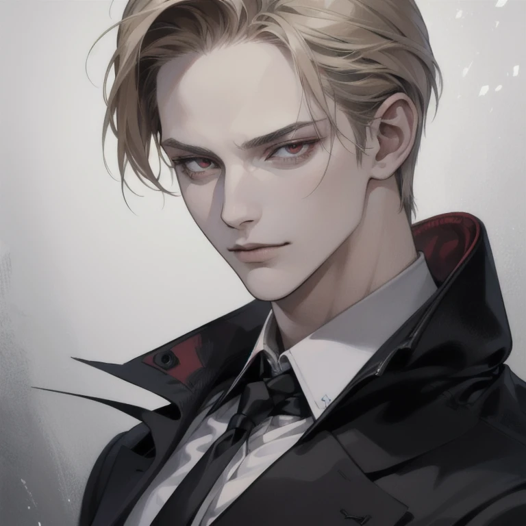 (masterpiece),best quality,ultra-detailed,hyper-realistic portrait of "Johan Liebert", the infamous antagonist from anime "Monster", at the peak of his manipulation, intellect, and cruelty, in dark and ominous lighting, with red eyes piercing through, and a subtle smirk on his face, encapsulating both the danger and allure of his character. 