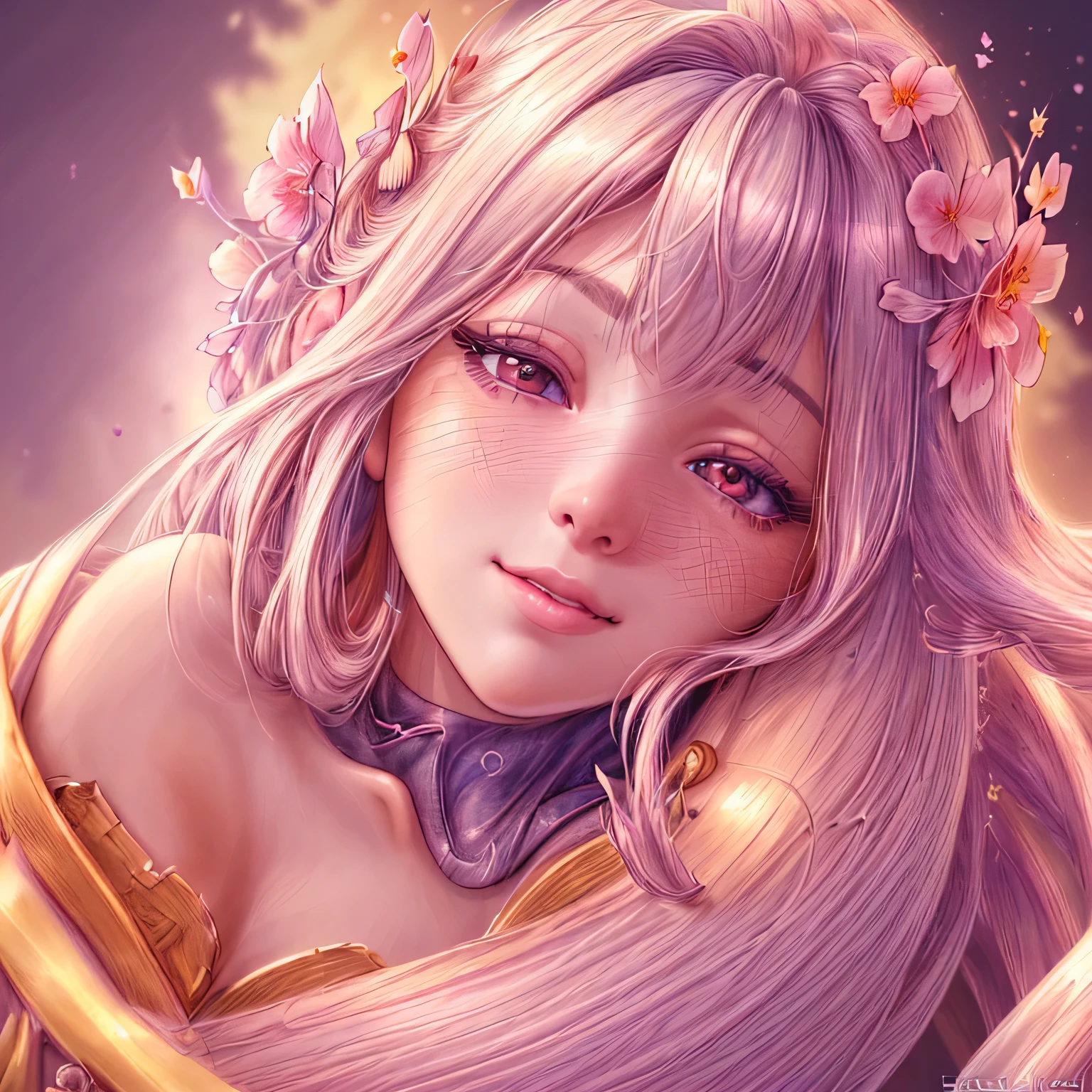 (best quality,4k,8k,highres,masterpiece:1.2),ultra-detailed,(realistic,photorealistic,photo-realistic:1.37),portraits,anime,girl,beautiful detailed eyes,beautiful detailed lips,detailed facial features,long eyelashes,shiny hair,soft and smooth skin,blush,expressive eyes,sparkling eyes,vivid colors,glowing lights,studio lighting,gorgeous kimono,flowing dress,lovely smile,peaceful and serene expression,floral background,sakura blossoms,faint breeze,subtle sunlight,warm and gentle atmosphere,colorful palette,ethereal ambiance,delicate details