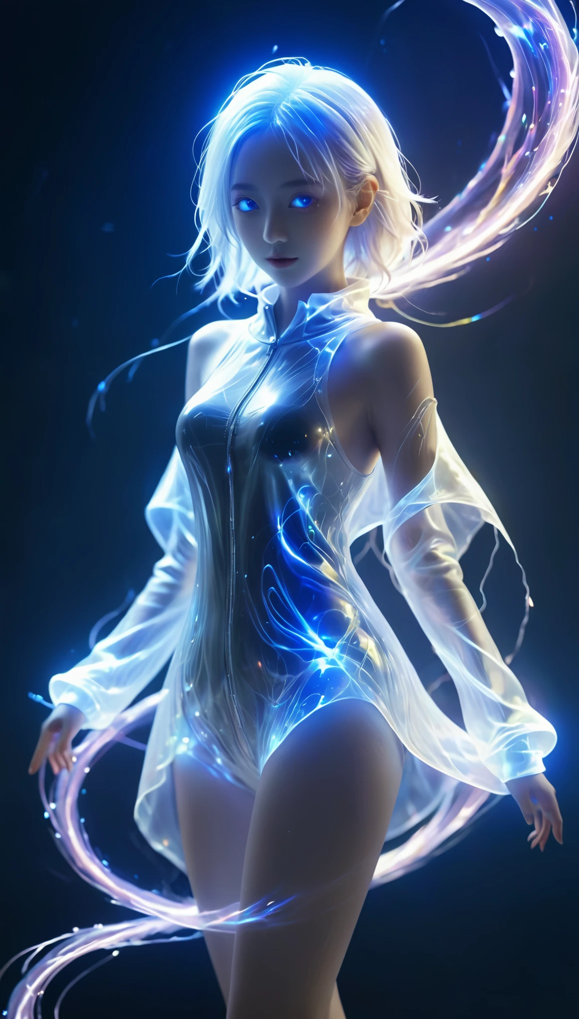bail_particle,bail_line,lineแสง,particleของแสง,A girl made of particle,white hair,Halter_set,1 girl,bail_Light element,Translucent luminous body,A girl made from light,
((dark)),epic,8k,Fantasy,very detailed,magic,((range hood)),(range hoodie),((((hair on one eye)))),Cast a spell.,Black hole,fish,((glow eyes)) ((blue eyes)),((glow)),((in full bloom)),beautiful,Masterpiece,nonsense,best quality,stand,1 girl,human,evil,evil grin,apocalypse,destruction,end of the world,crazy eyes,Crazy,mental disorder,looking down,predominate,(sadism),((Demoniac)),spear,spectrum,scary,circle,edge,edge light,crescent,abyssal,shorts,Groin,hip bone,hip line cowboy shot,magic Circle,too much energy,sci-fi,abyssaltech,พลังงานdark,impersonal,dissolve,see through,abyss,antitech,sci-fi,pure energy,thigh,