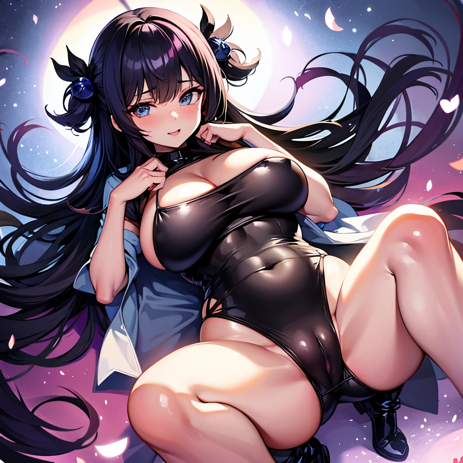 hentai girl, giant breasts, shiny, thick thighs, spreading pussy open, lewd face, oiled up