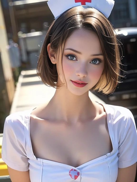 (best quality, 8k, highres, photorealistic:2.0), (solo, one girl:2.0),(photo taken using flash:1.9),(brighten up women:1.8),(ultimate beautiful girl:2.0),(shiny skin),(oily skin),(blonde hair:1.7),(short hairstyle:1.5),(cool beauty:2.0),Blush brown makeup , dark eye makeup , use pink glossy lipstick,(big beady eyes girl:1.5),(droopy-eyes girl:1.5),(blue eyes:1.5),(thin girl:1.5),(baby face girl:1.5),(sex appeal:1.3),(sweet smelling girl),(she works for low wages:1.5),(kind-hearted woman:1.5),(she has a nice smile),(woman with a happy look:1.3),(she is very sociable),(from a very poor family:1.5),(virgin girl),(She is a secret pervert.),(she covertly lewd),(she looks so erotic),(Preserve virginity for devout Christians),chuuChloe,(woman with very soft breasts),(woman fantasizing about sex),(allurement),(impressive eyes:1.5),(clean girl),(affability),(cute smile),(good personality),(puff out chest),(serious personality),(wants sex),(want to masturbate),(want to have sex forcibly),(insists on the chest),(Big nipples hard erect inside clothes),(relaxing time),(hair ornaments),(sunflower),(Private room),(compassion),(impurity),(love filled),(Changing clothes),(get horny),(nurse costume play:1.5)