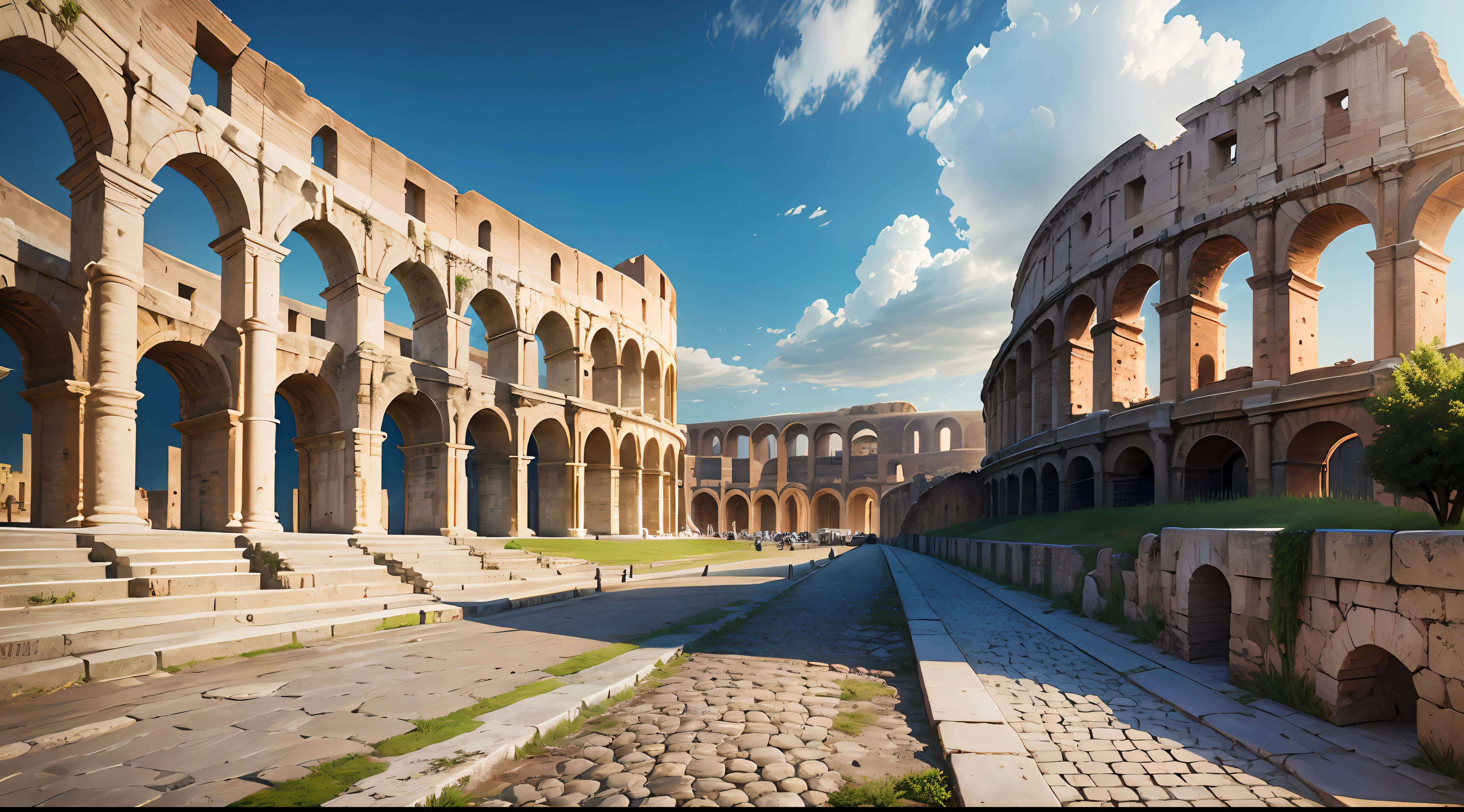 Surreal mythical city street in front of the Greek and Roman Colosseum - auto-s2