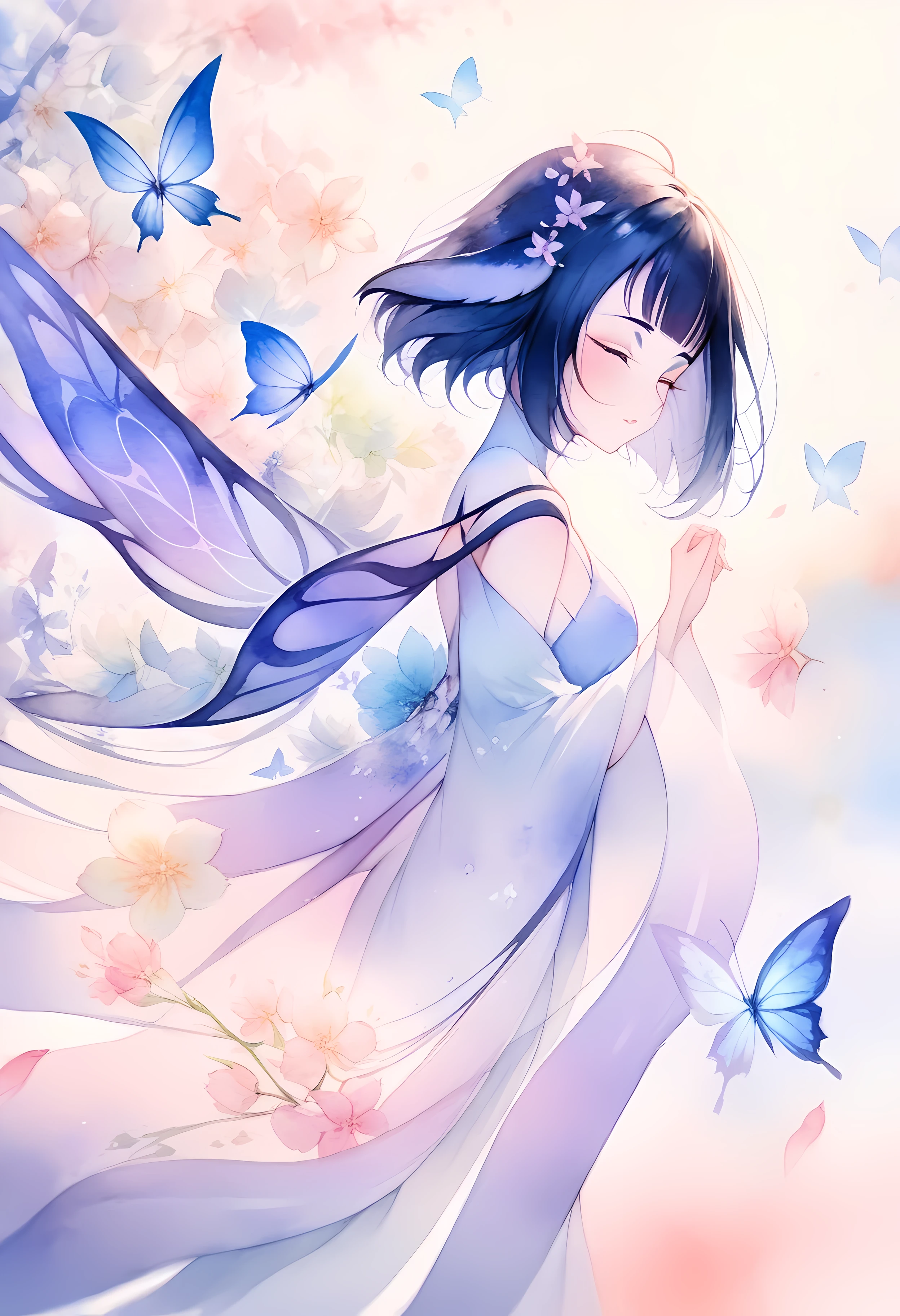 (shylily/(Twich/):1.5),(masterpiece:1.2),(best quality:1.2),, (1girl:1.3),(best quality,4k,8k,highres,masterpiece:1.2),ultra-detailed,watercolor,delicate flowers,butterflies,bright colors,subtle gradients,soft textures,ethereal beauty,flowing watercolor effects,detailed floral patterns,vibrant and lively,watercolor ink washes,light and airy,graceful butterfly wings,botanical,subtle blending of colors,natural elements,serene atmosphere,vibrant flora and fauna,colorful butterfly wings,subtle flower petals,graceful movements,watercolor splatters,harmonious composition,floating butterflies,splashes of color,loose brushstrokes,delicate and intricate details,flower blossoms,fluttering butterflies,dreamlike,wispy flowers,playful,blurred edges,subtle watercolor overlays.